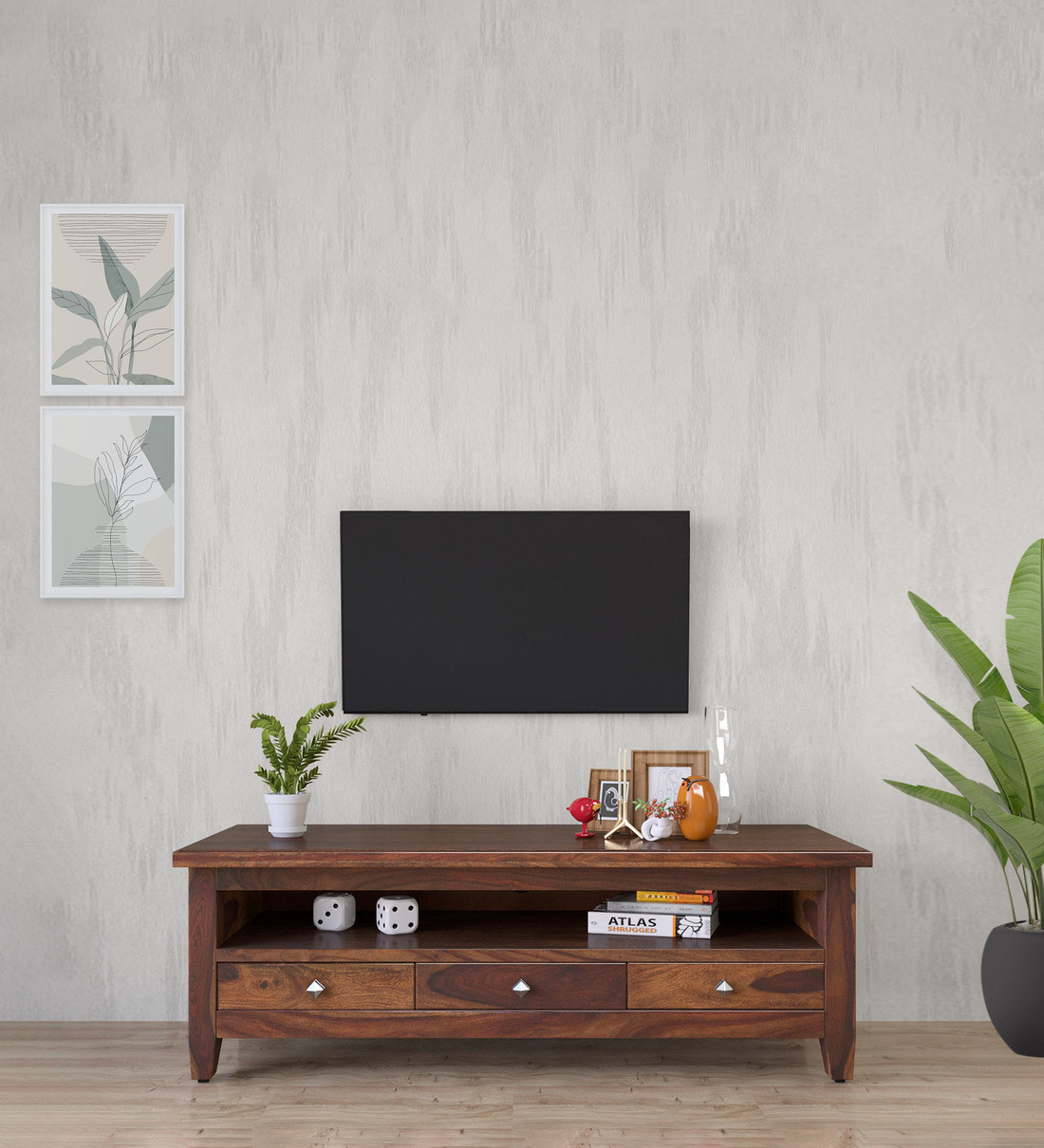 Save Upto 36% OFF on Karl Sheesham Wood TV Console in Scratch Resistant Provincial Teak Finish For T