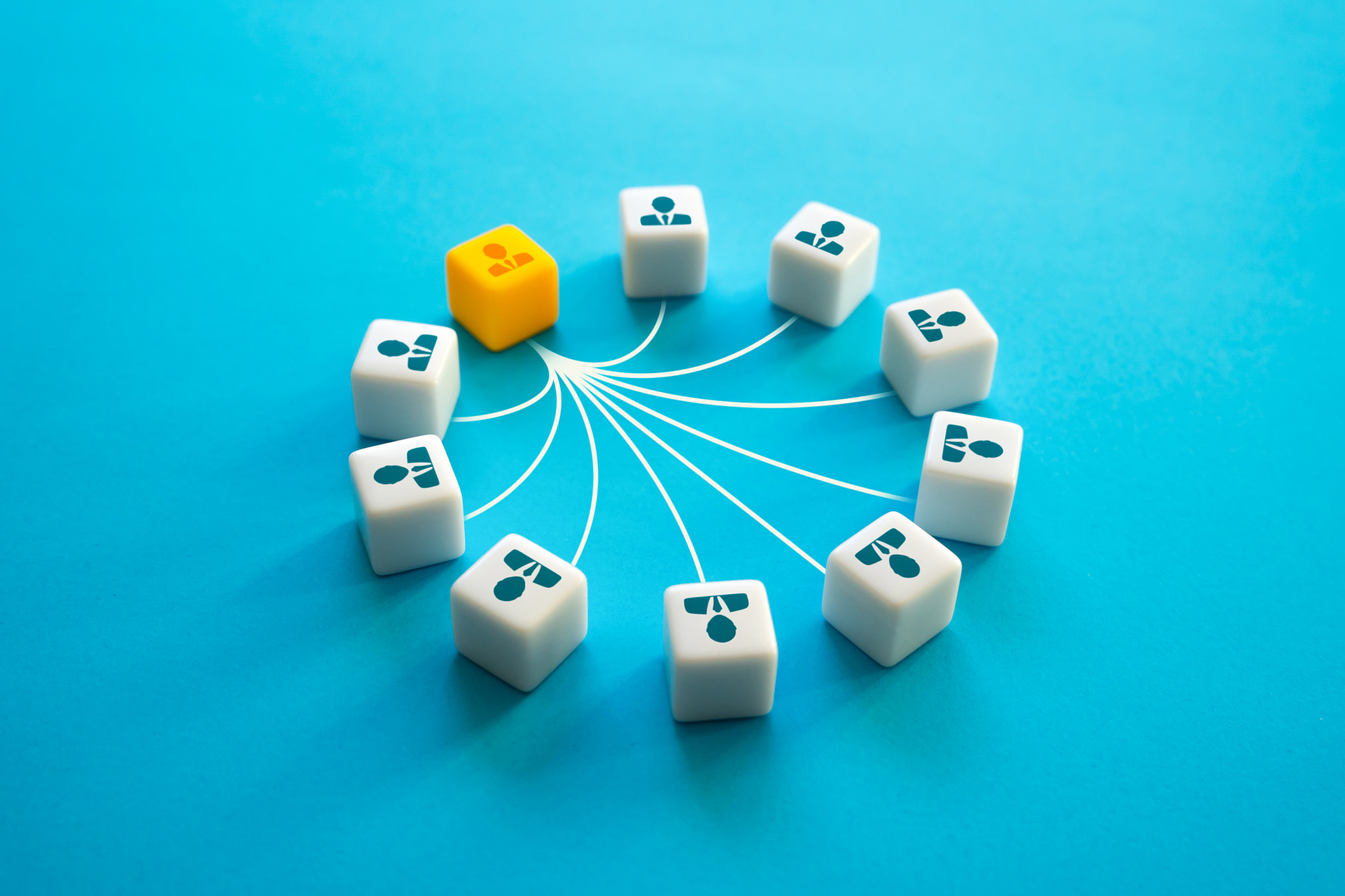 The team leader is connected to teammates. Leadership and organization skills. Feedback, subordinati