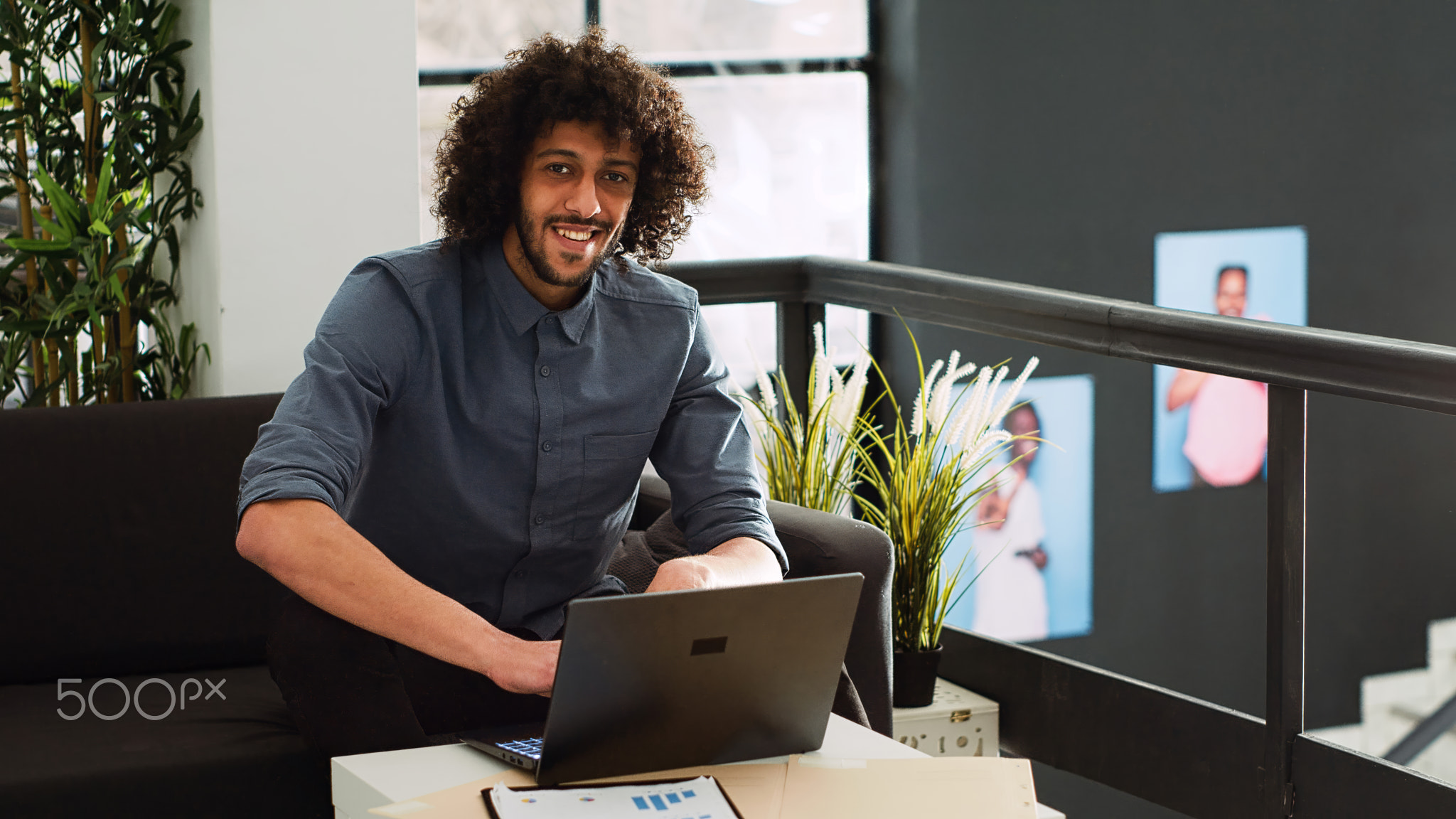 Startup employee analyzes statistics