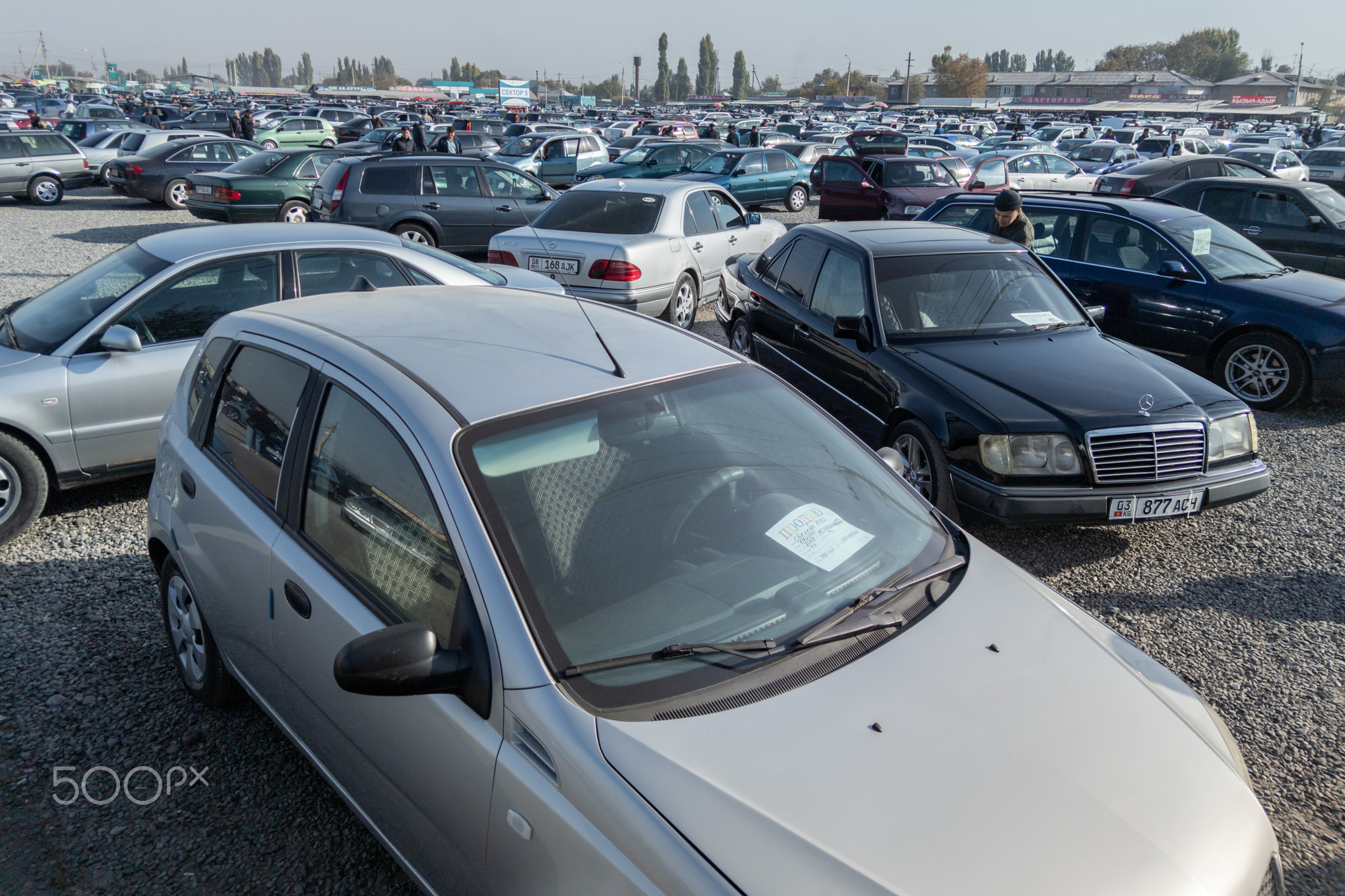 Large used car open air market RIOM Auto in Bishkek, Kyrgyzstan