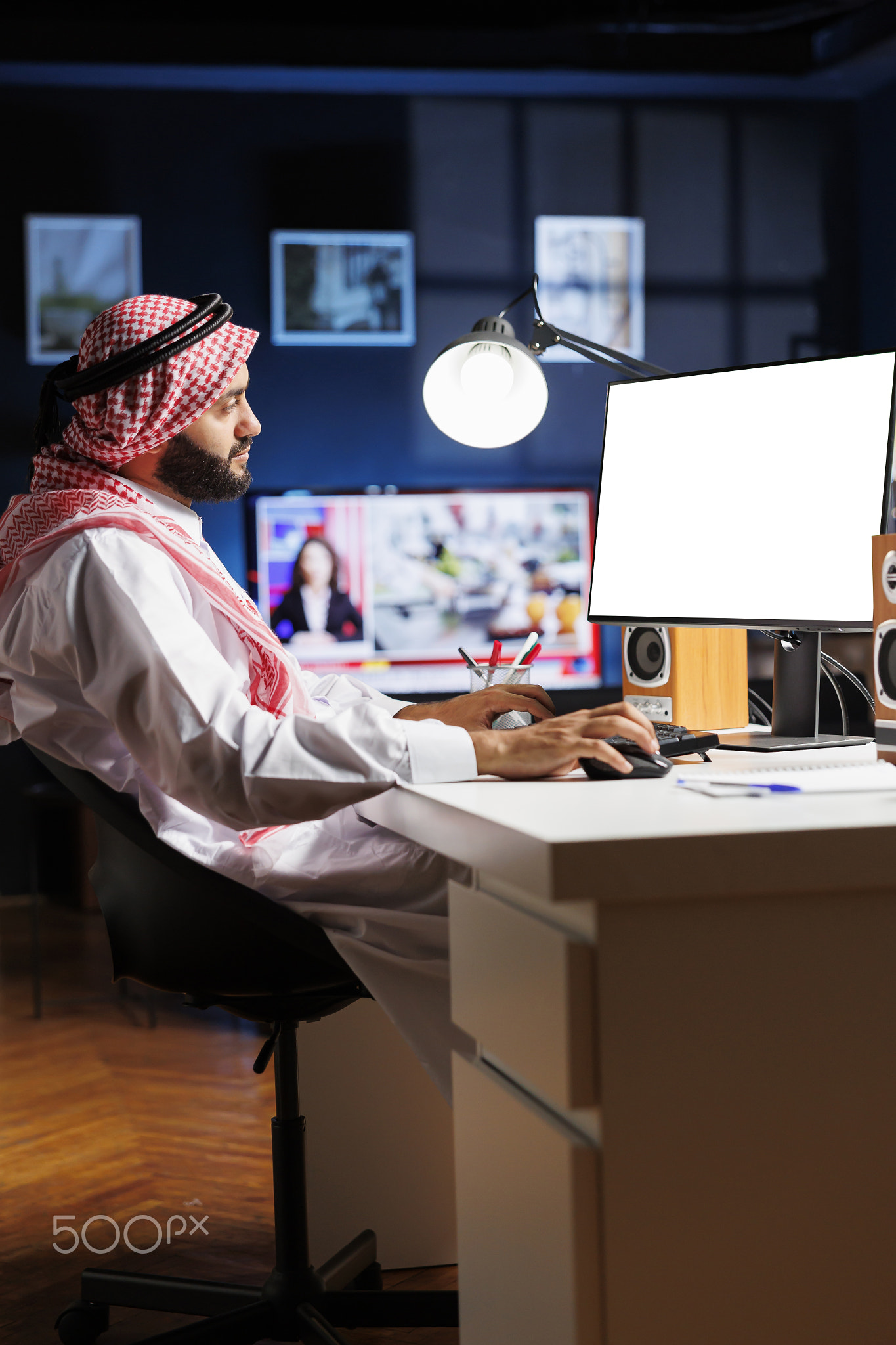 Man uses computer with white screen