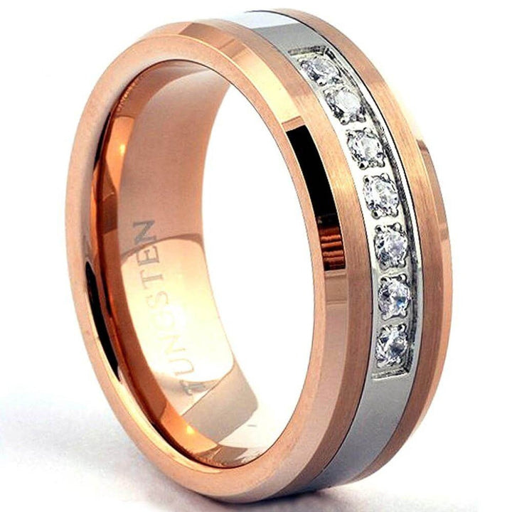 Gama rose gold tungsten wedding band for men or women 7 stones
