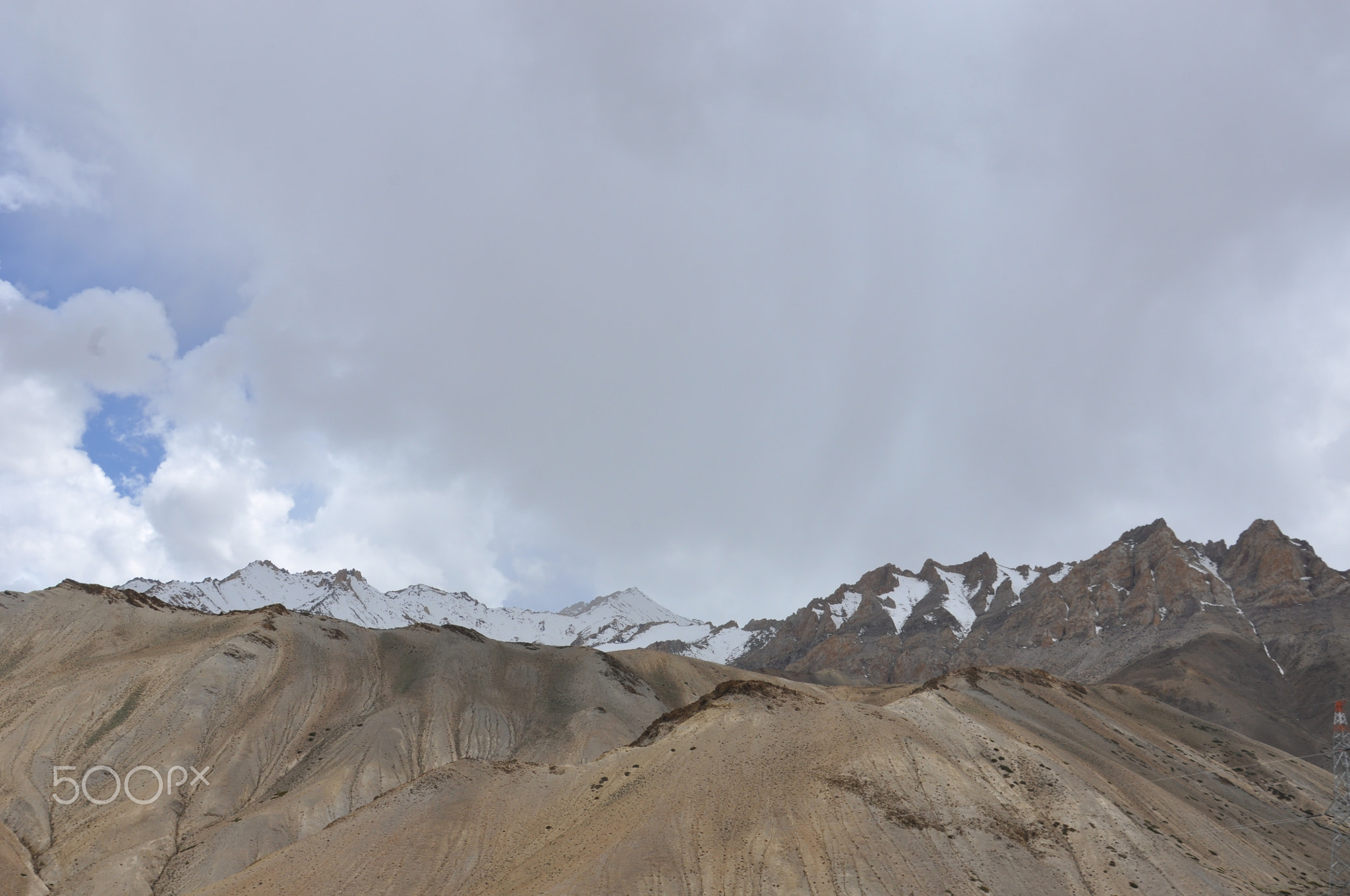 Beautiful Landscape of high altitude snow capped Mountains  in Leh, Ladakh, India.