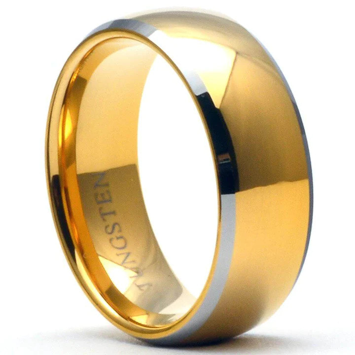 Gaston 18k yellow gold beveled edge tungsten ring