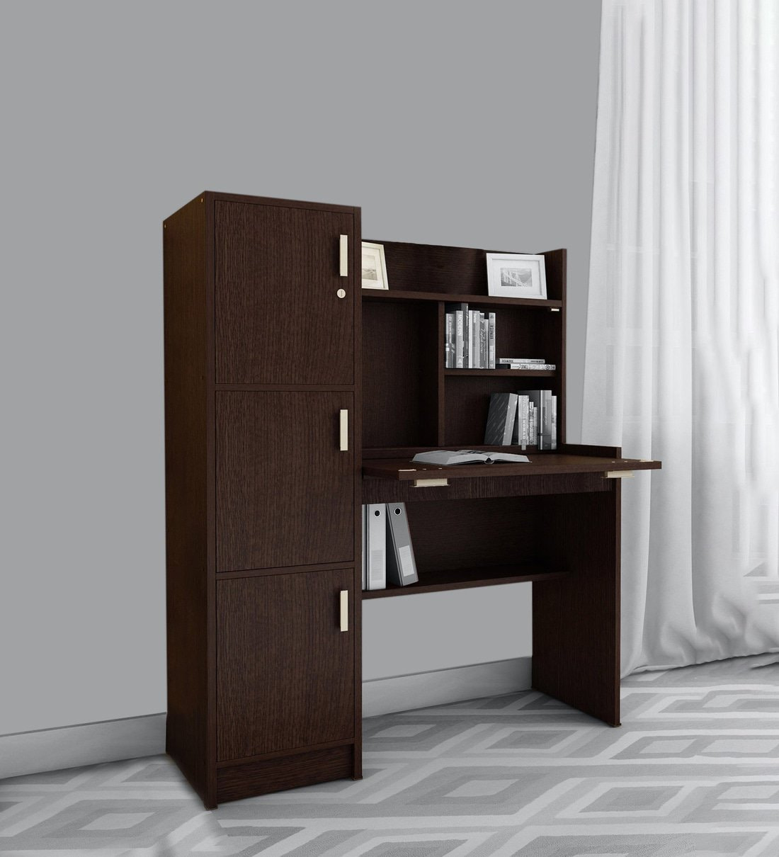 Save Upto 33% OFF on Omura Hutch Desk In Dark Brown Finish at Pepperfry