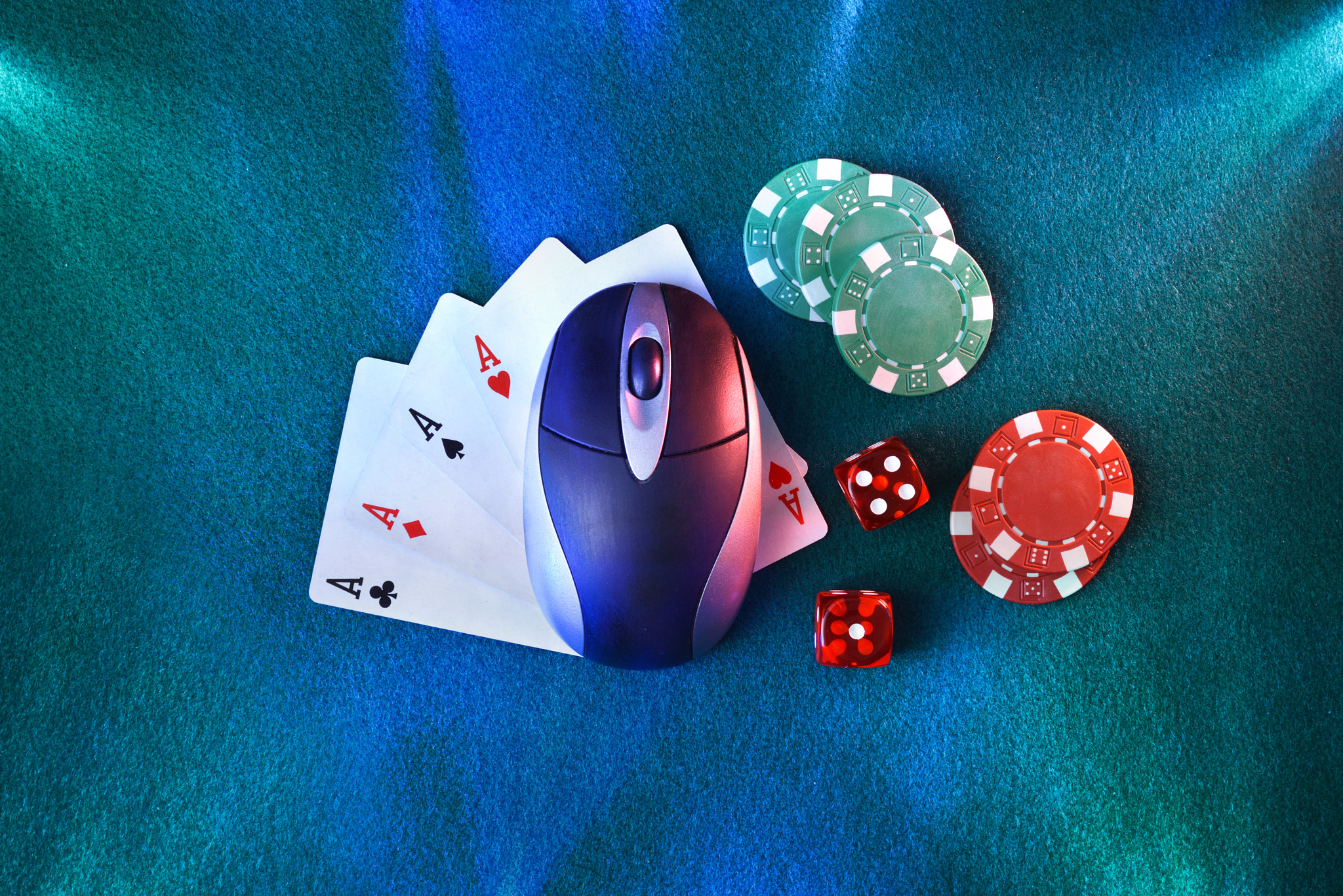 Online casino games concept with objects and edge-lit