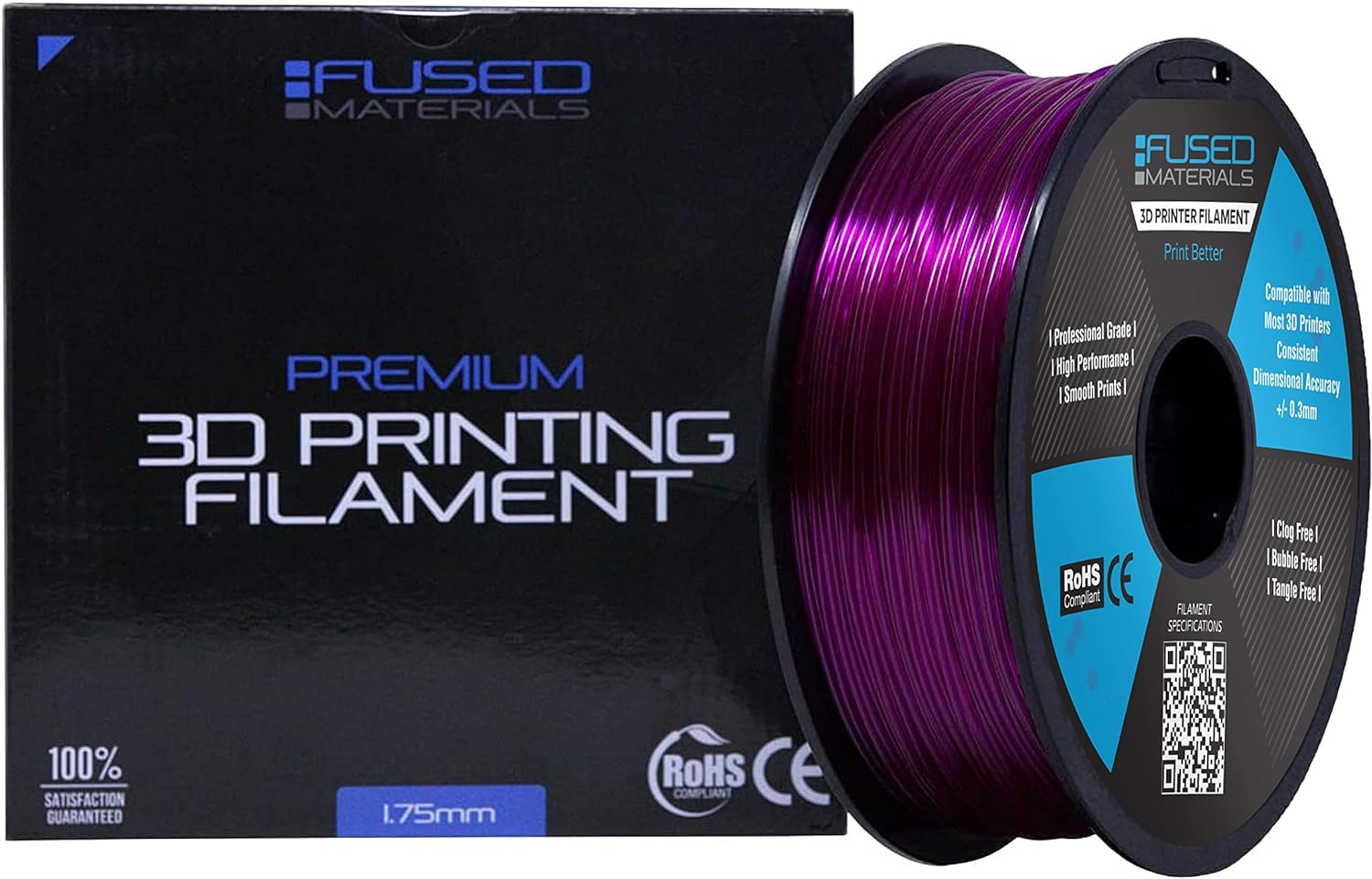 Fused Materials Transparent Purple PETG 3D Printer Filament 