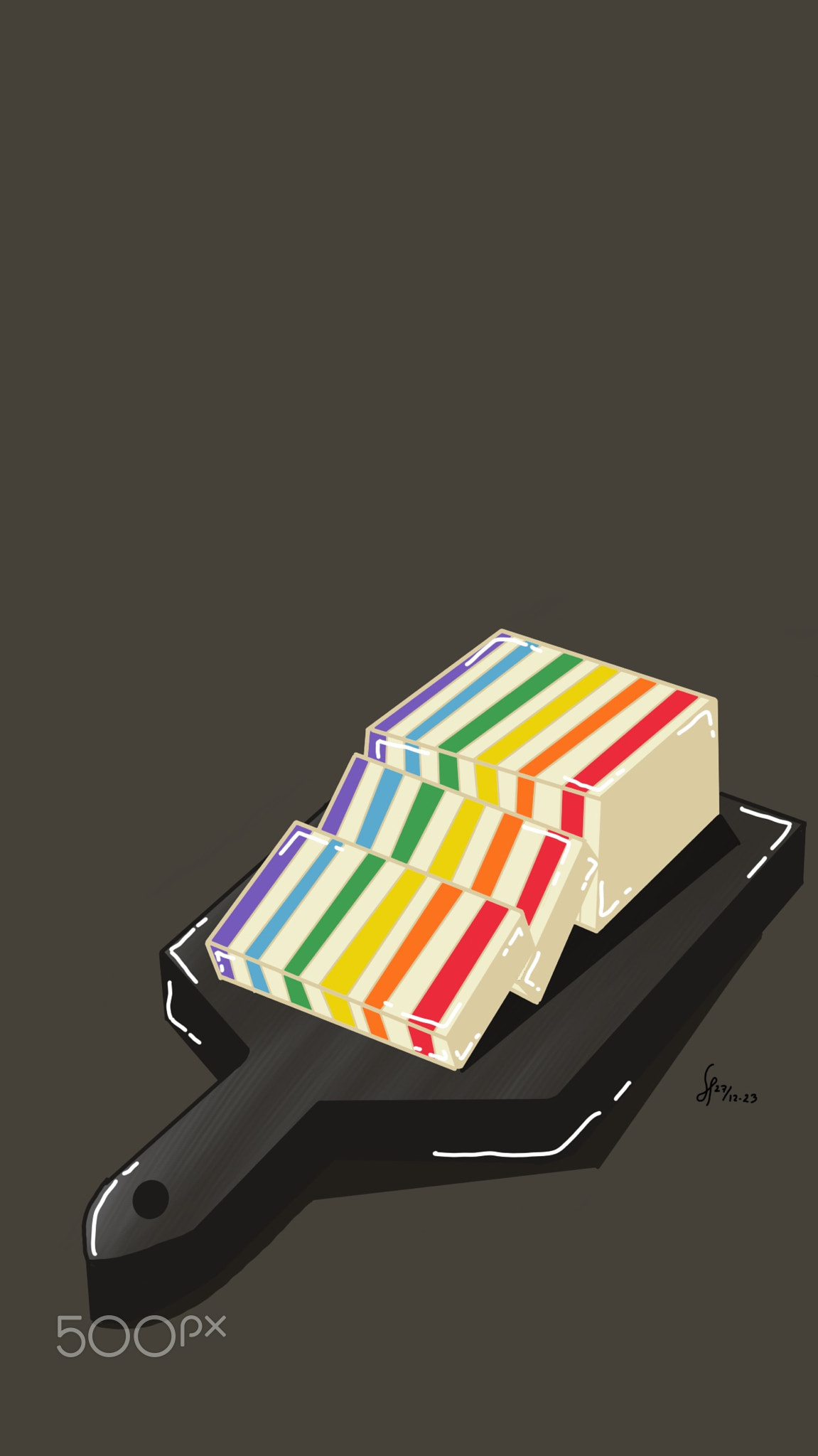 Animation of pieces of rainbow cheese cake