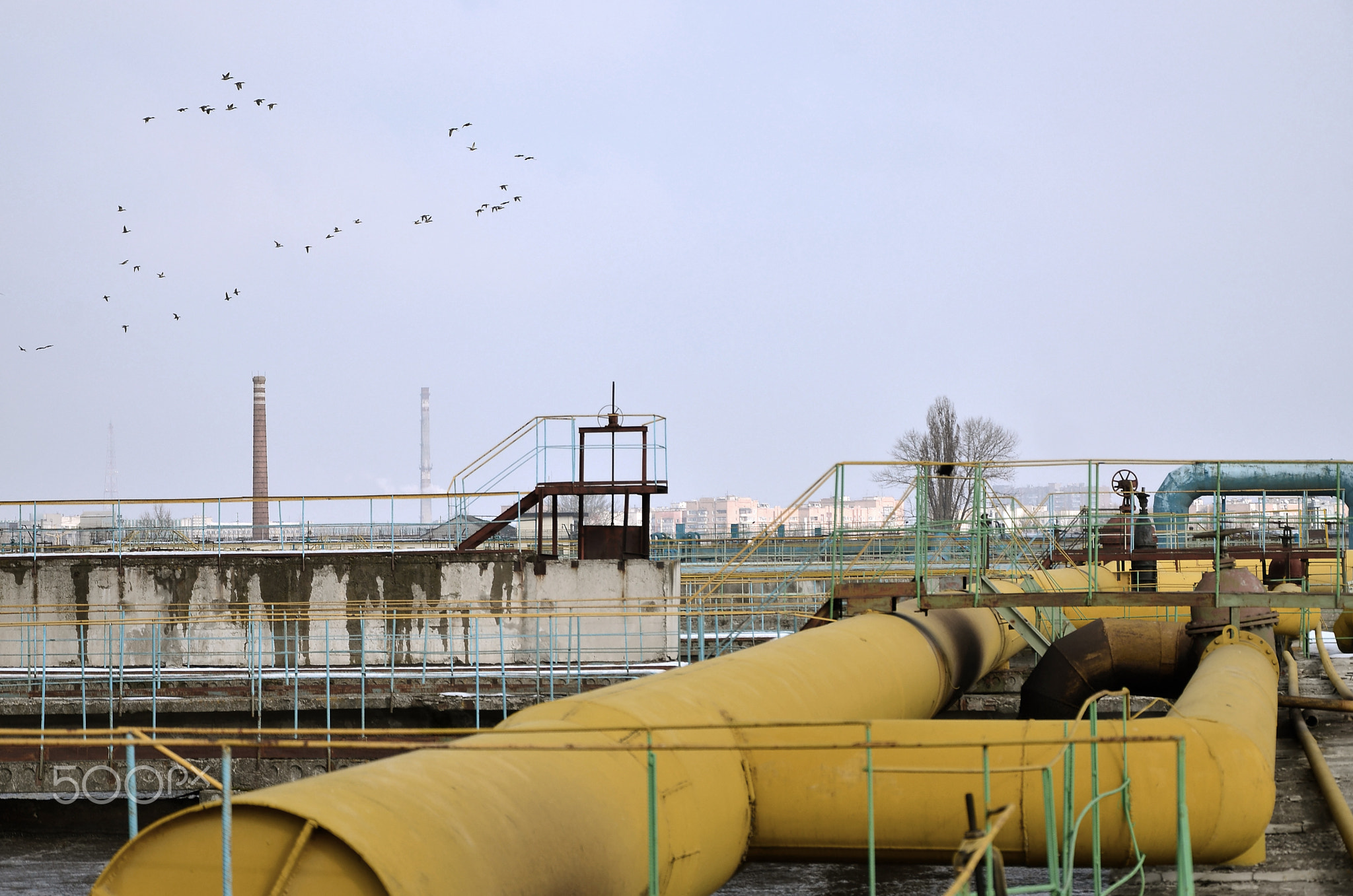 Industrial space with lots of pipes and communications
