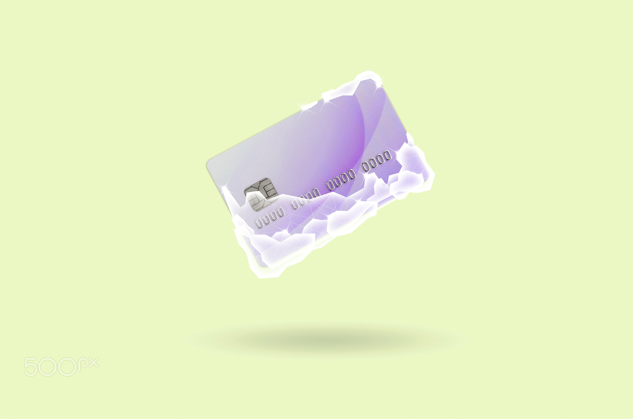 Frozen violet credit card in white ice blocks