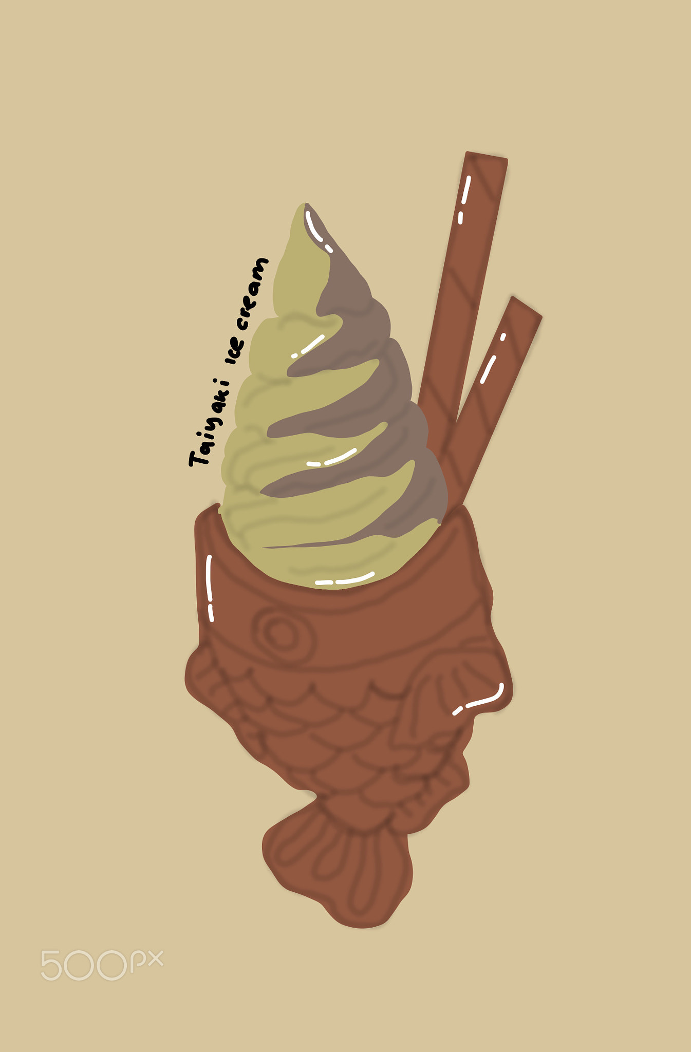 Taiyaki matcha vanilla ice cream animation