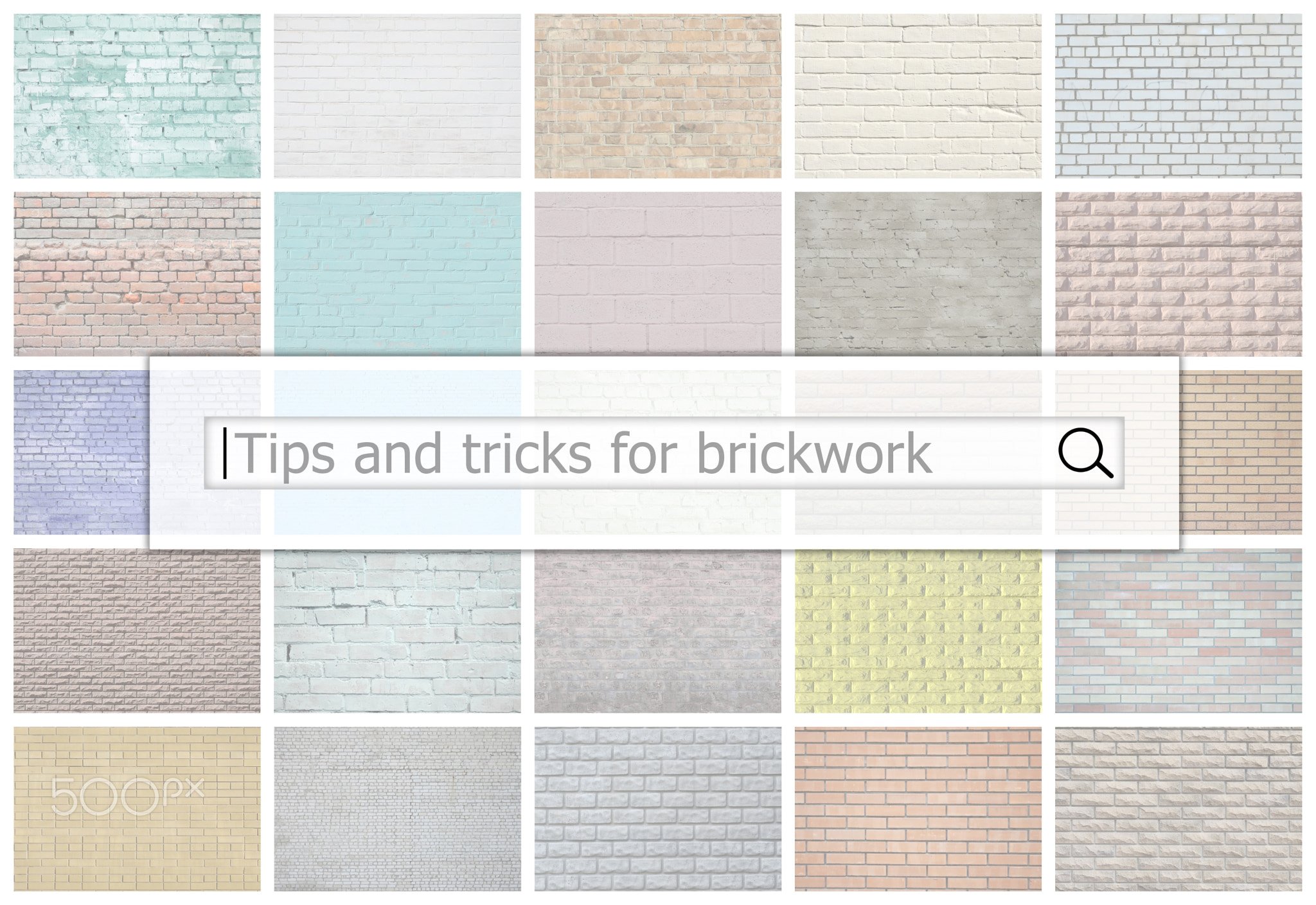Visualization of the search bar on the background of a collage of many pictures with fragments of