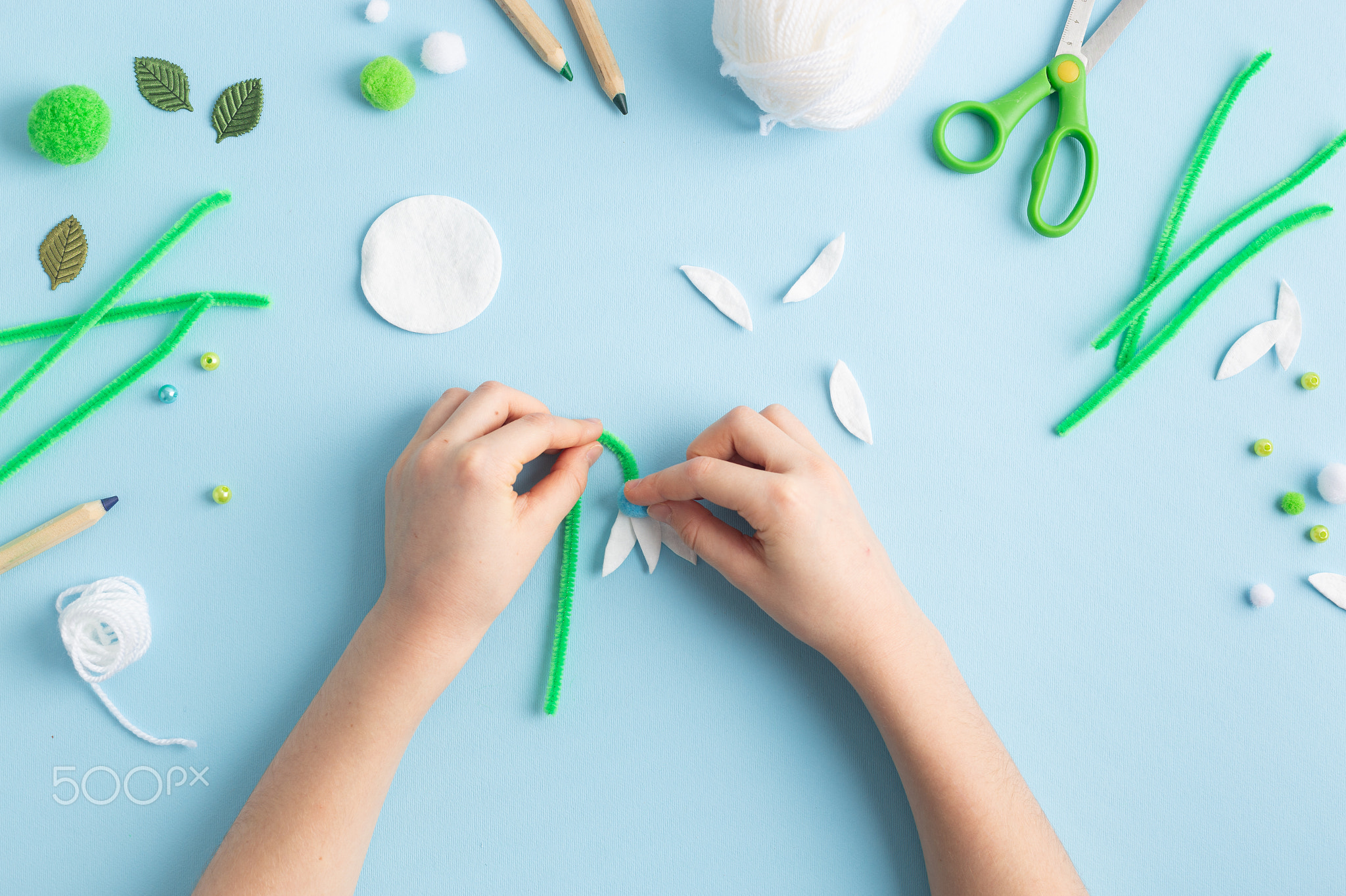 Step by step diy process of making snowdrops flowers. Creativity