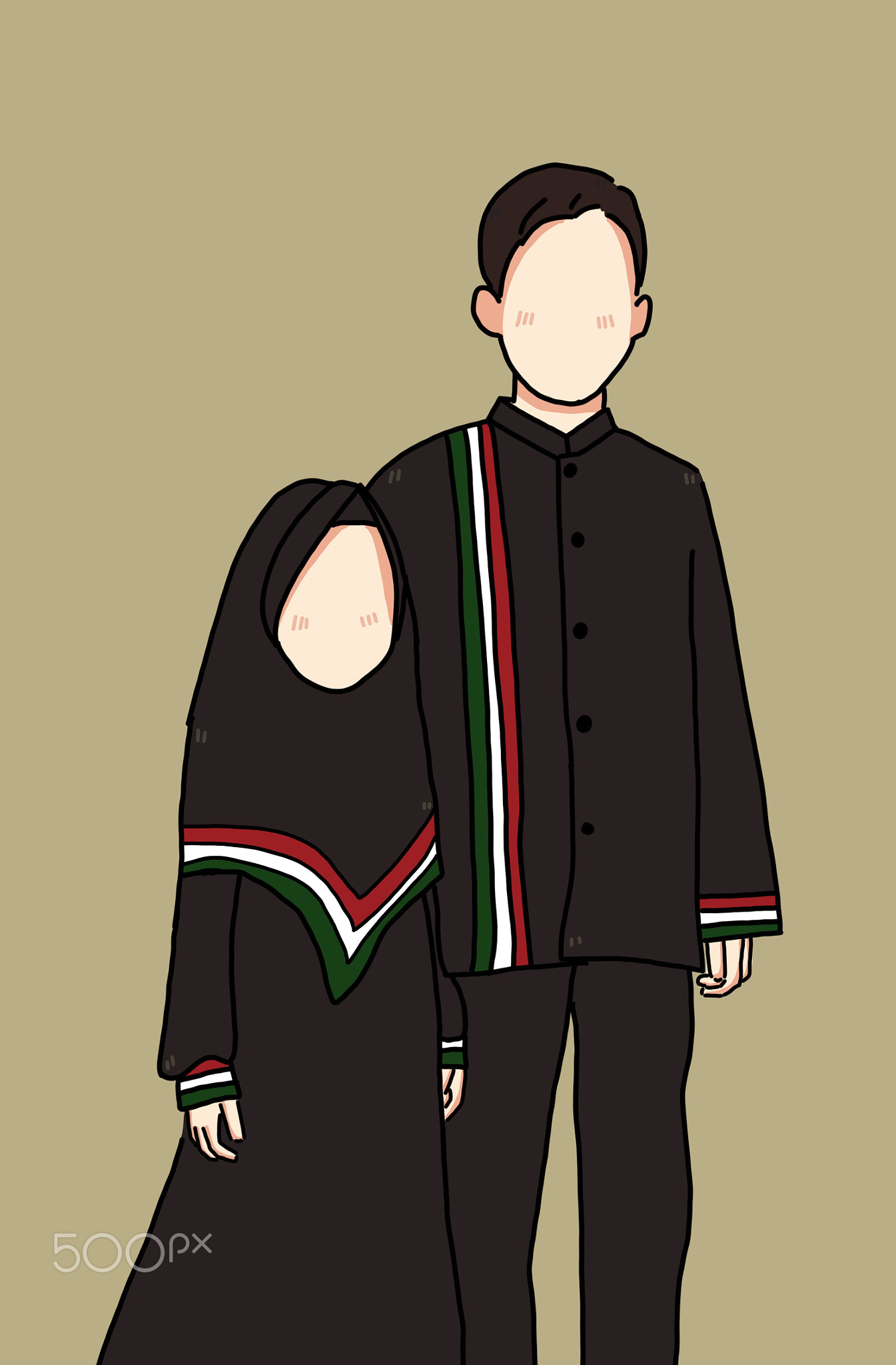 Boys and girls standing wearing black clothes