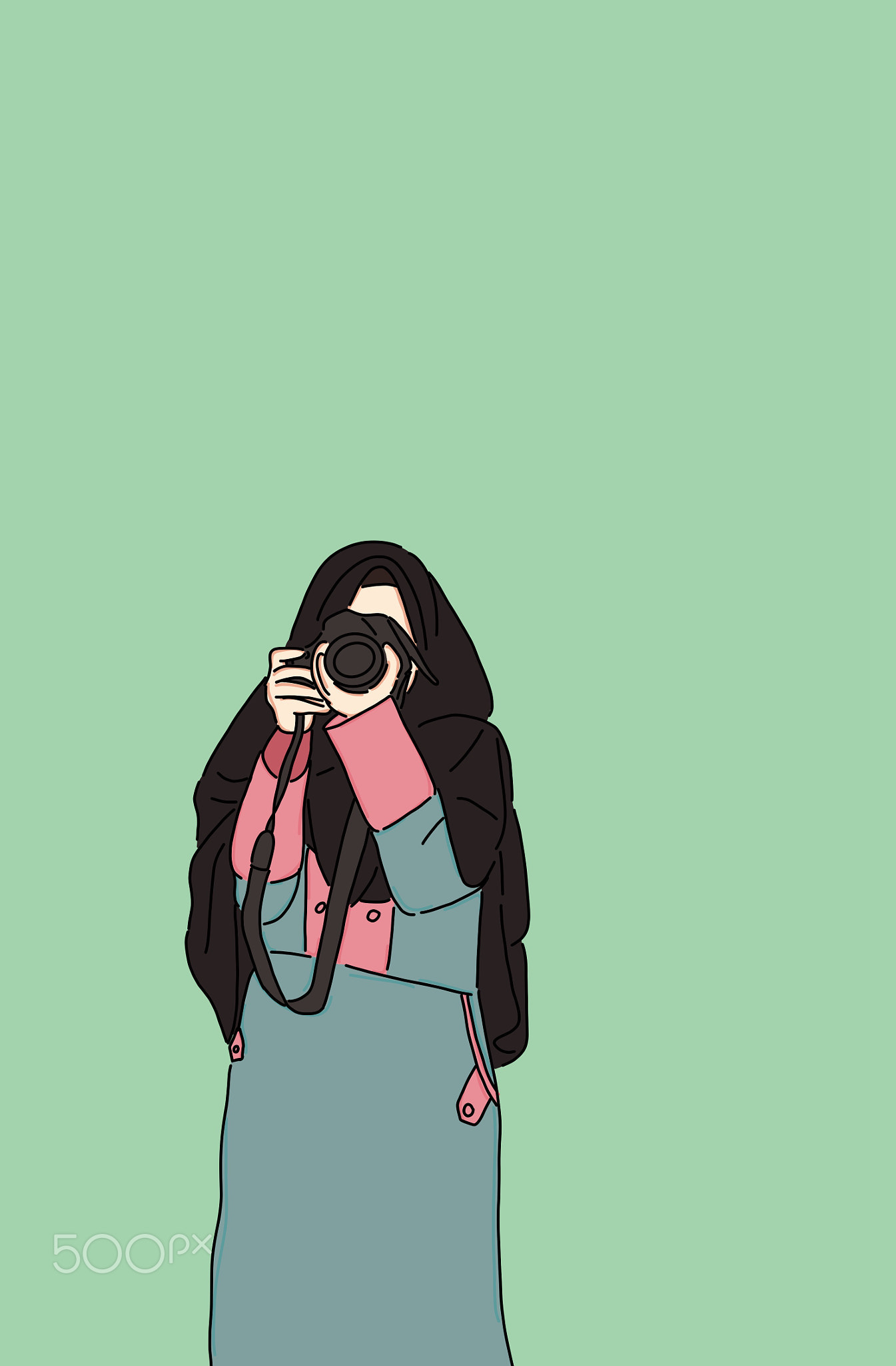 Animation of a woman wearing a hijab holding a camera