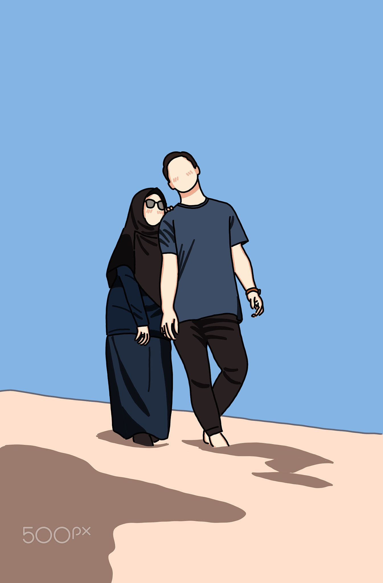 animated image of a man and woman standing together