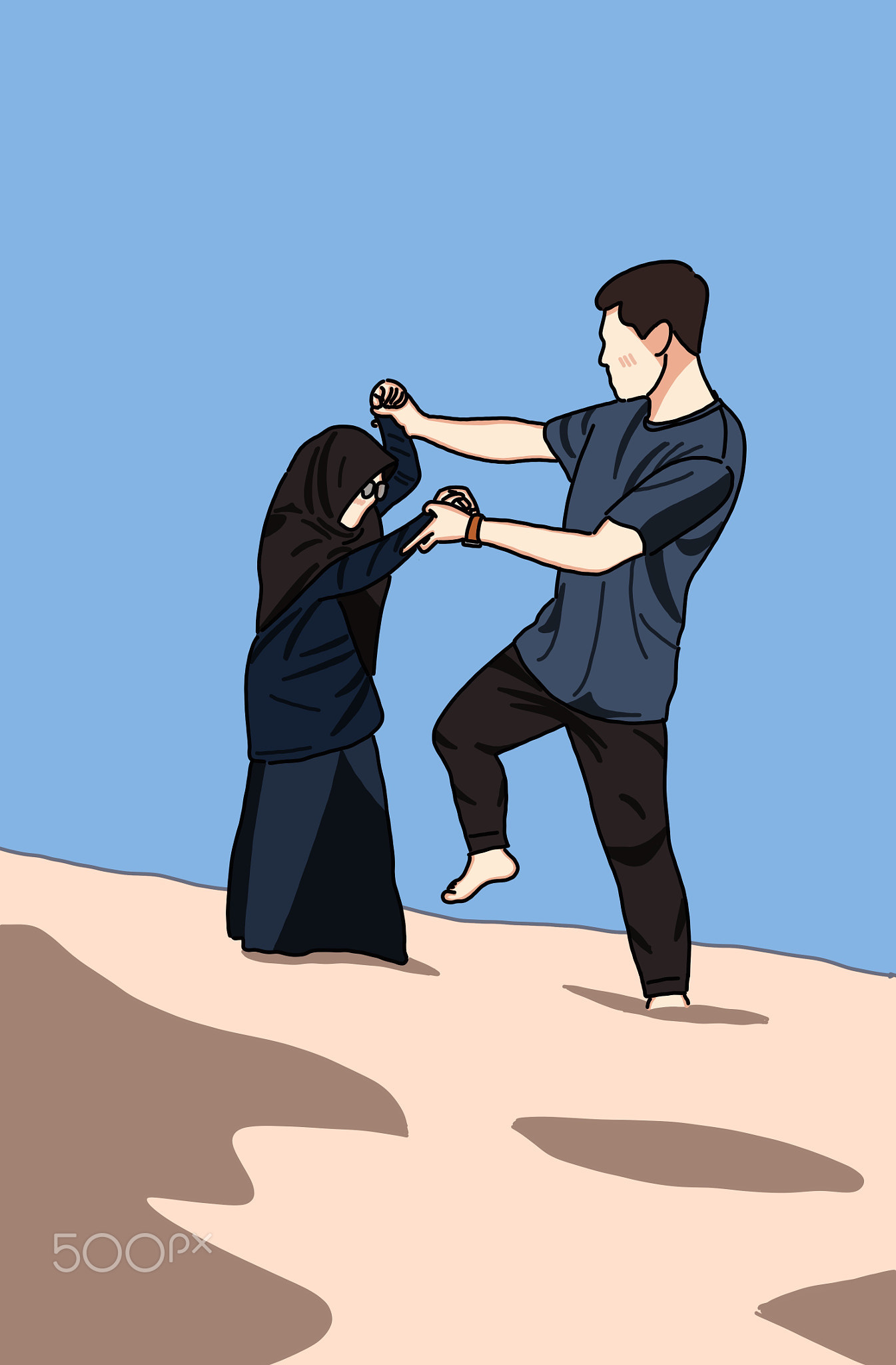 animated image of a man and woman pushing each other