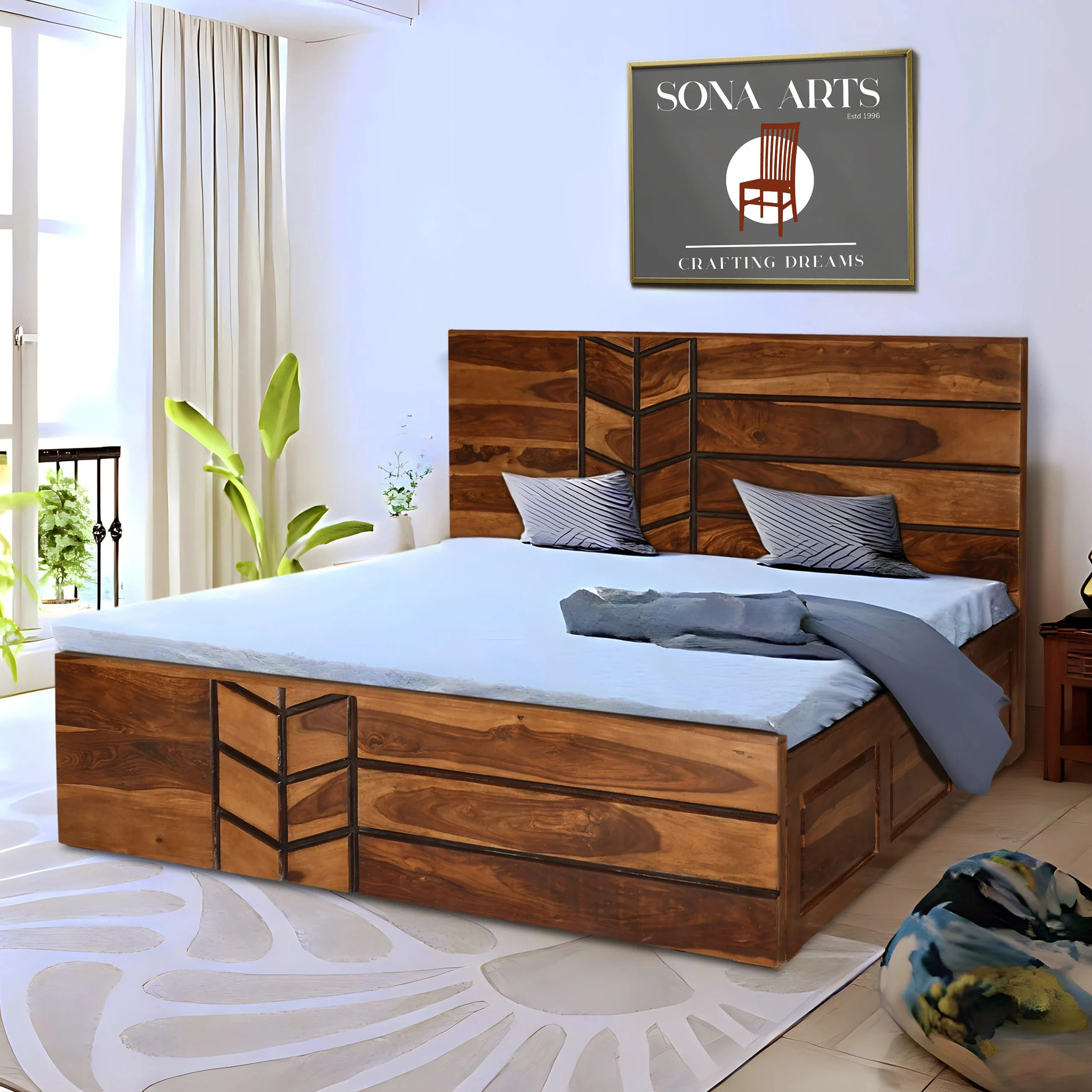 King Size Bed Designs with Storage - Sona Arts