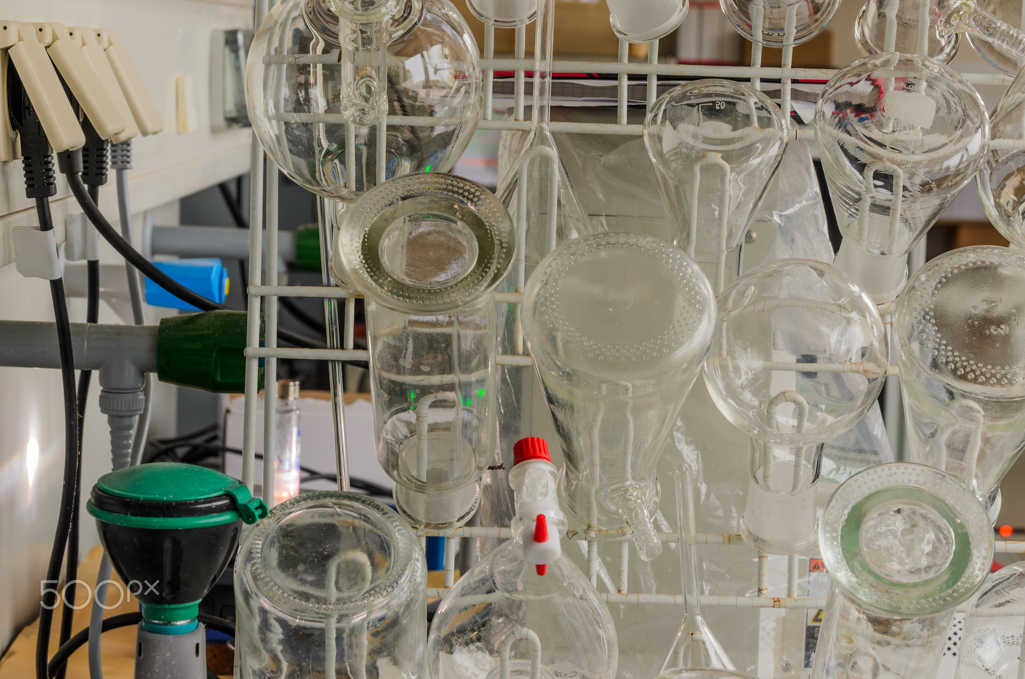 Lab Glassware on Metal Rack