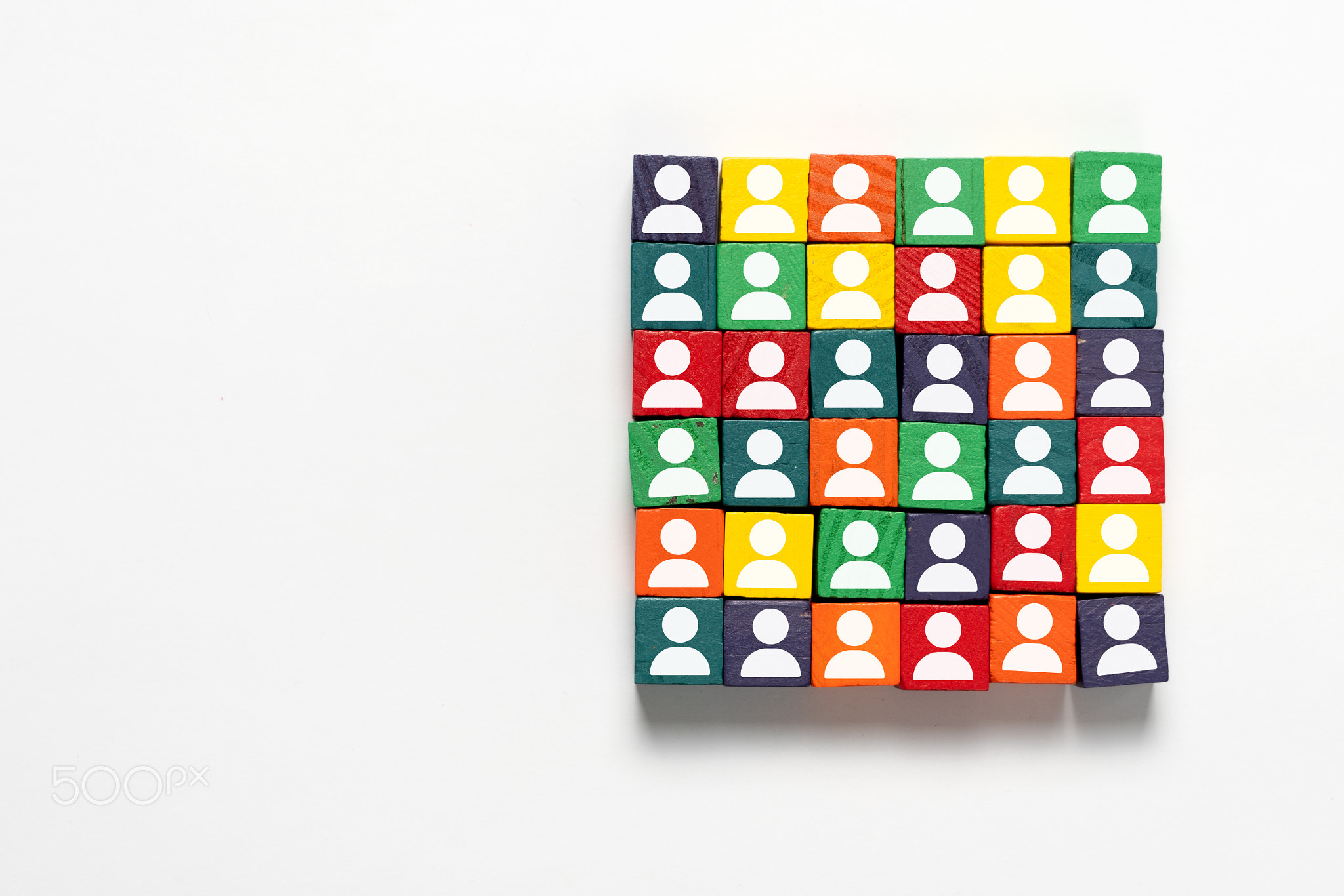 Colorful wood blocks with people icons for human diversity and human resource concept