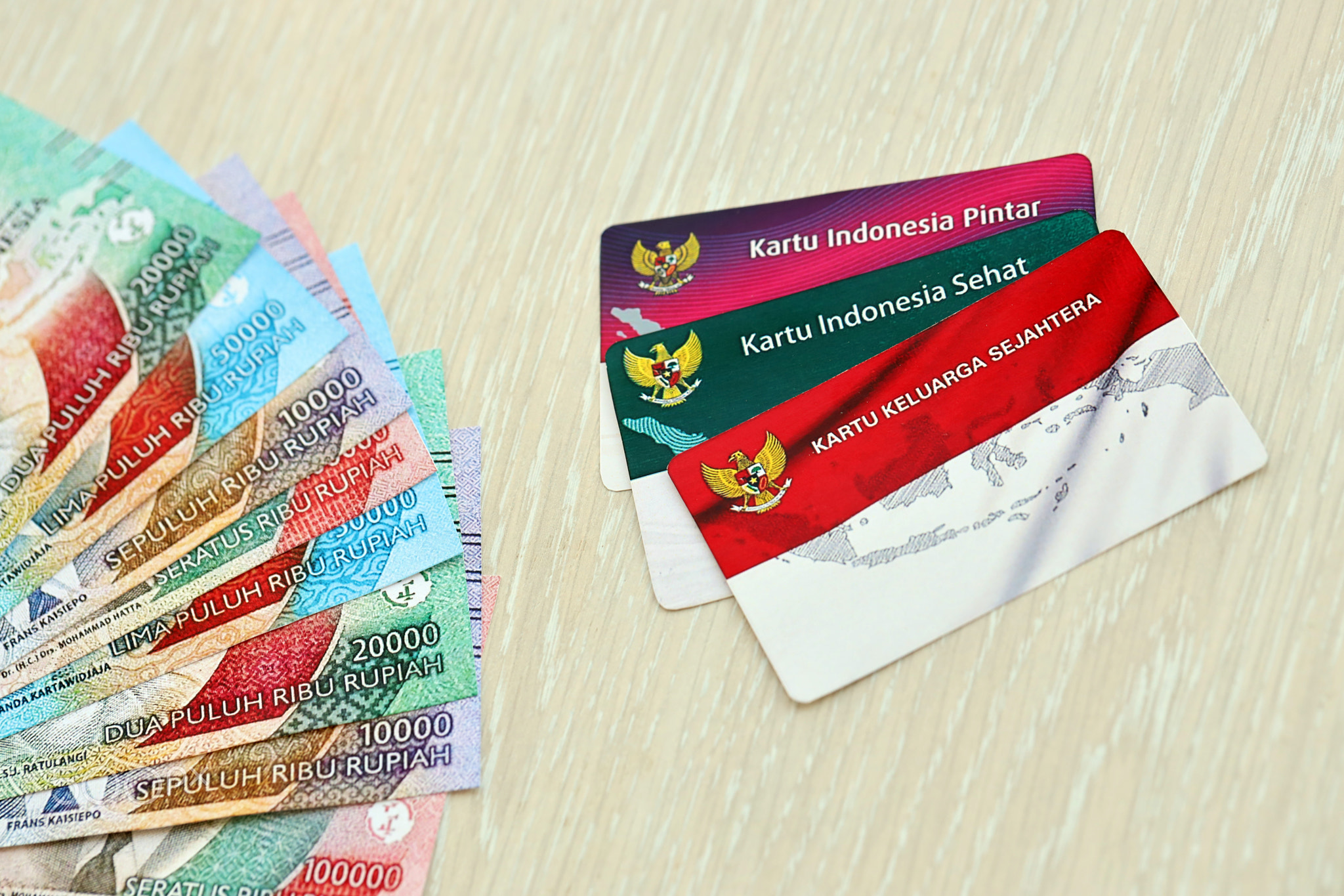 Indonesian prosperous family card, smart indonesia card and healthy card. KIS, KIP and KKS cards