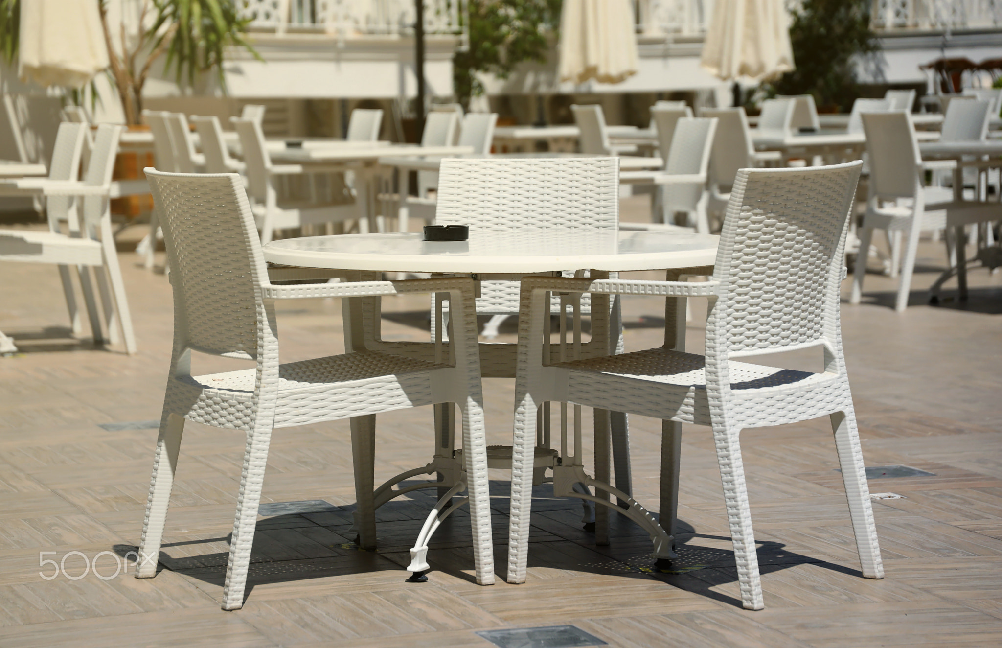 outdoor restaurant atmosphere, dining table in luxury restaurant