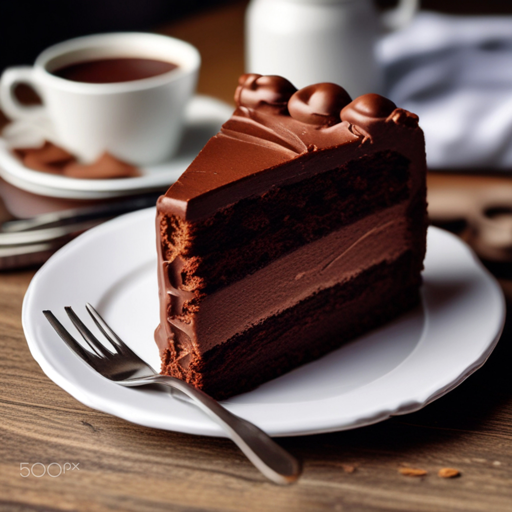 Close-up of chocolate cake peace on table