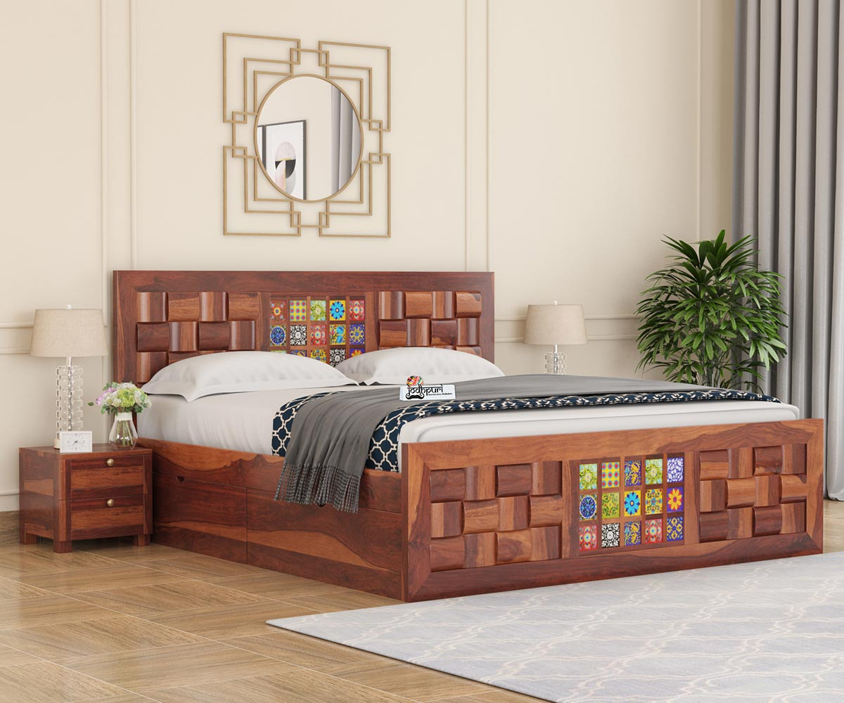 @Upto 55% OFF - King Size Bed With Storage  - Josy Sheesham Wood Bed with Storage