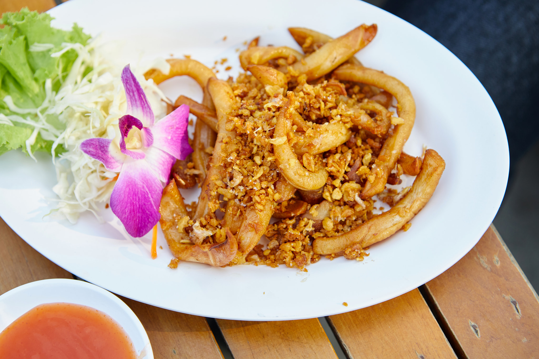 Crisp Garlic Calamari on plate