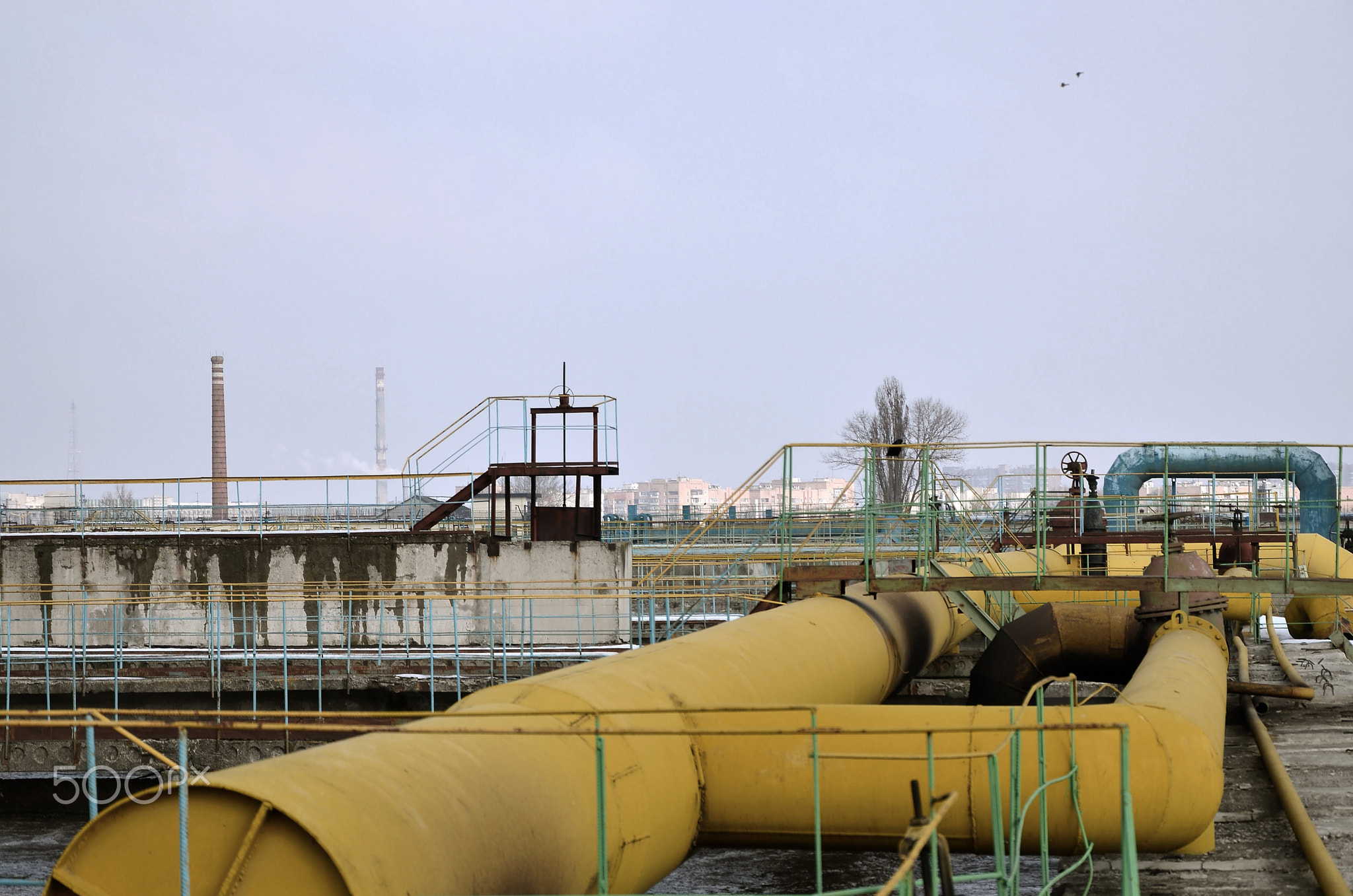 Industrial space with lots of pipes and communications