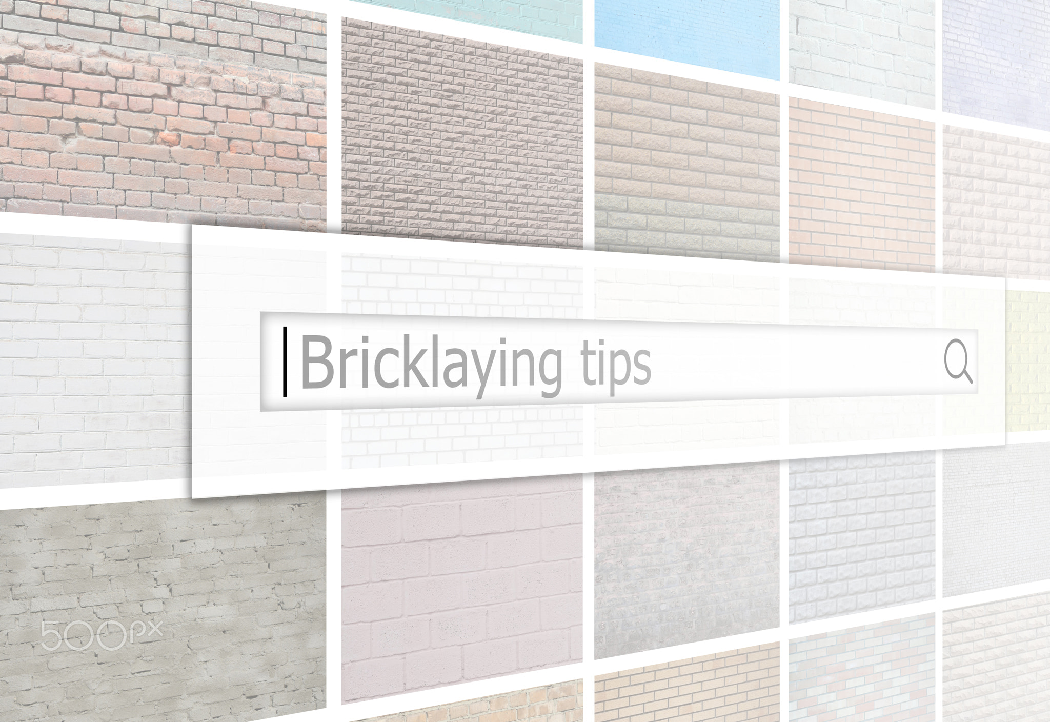 Visualization of the search bar on the background of a collage of many pictures with fragments of