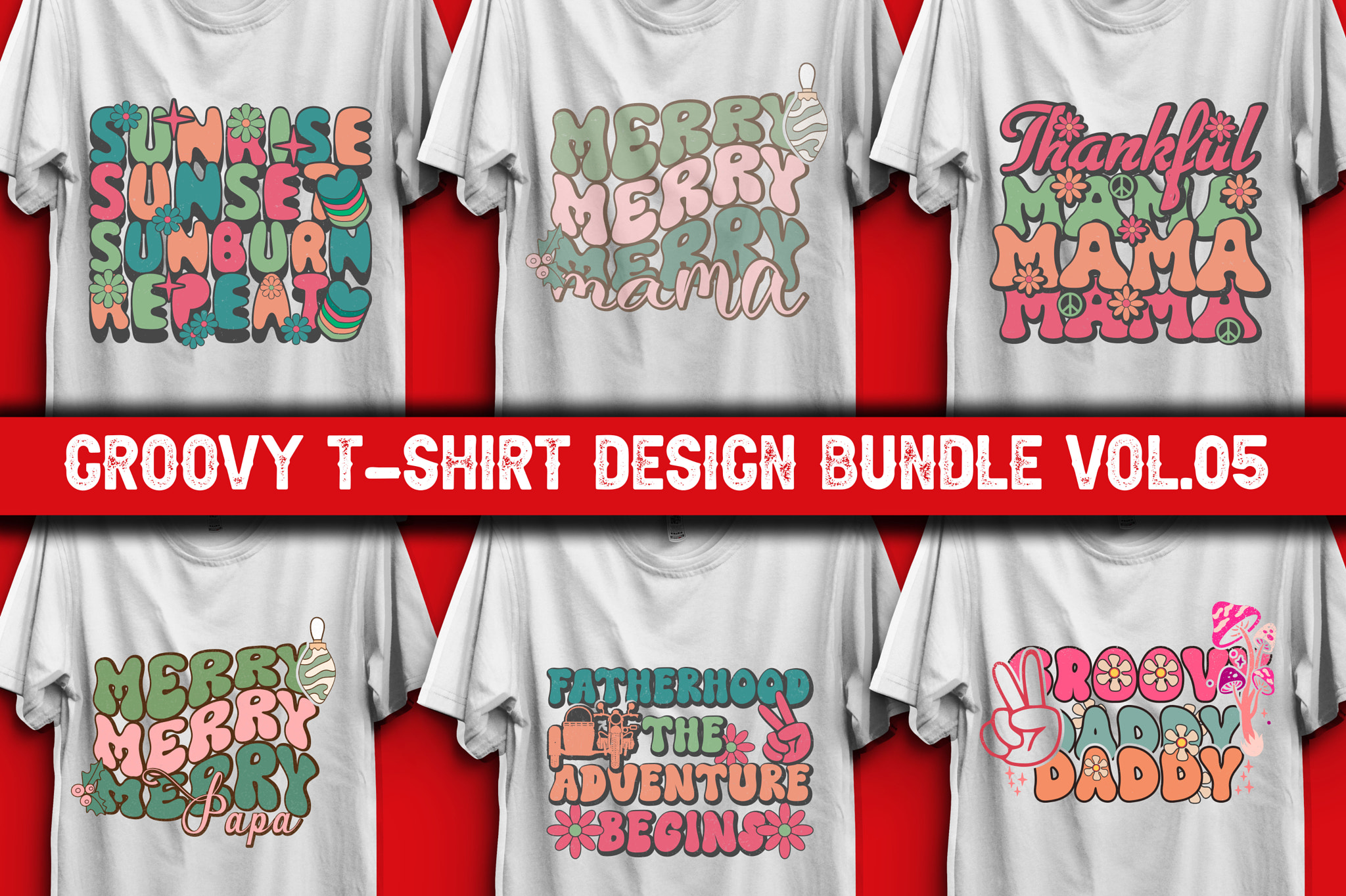 Groovy- Hippie- Retro- Vintage- Wavy T-Shirt Design Bundle vol.05 | T-Shirt Design | GROOVY
