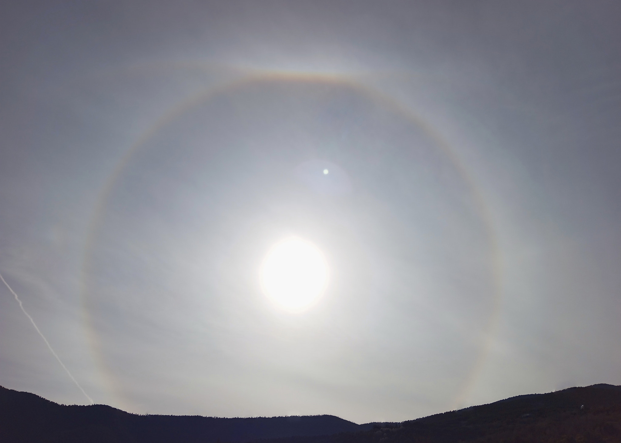 Panoramic view of the Circle of sunlight, mysterious halo phenomenon of nature