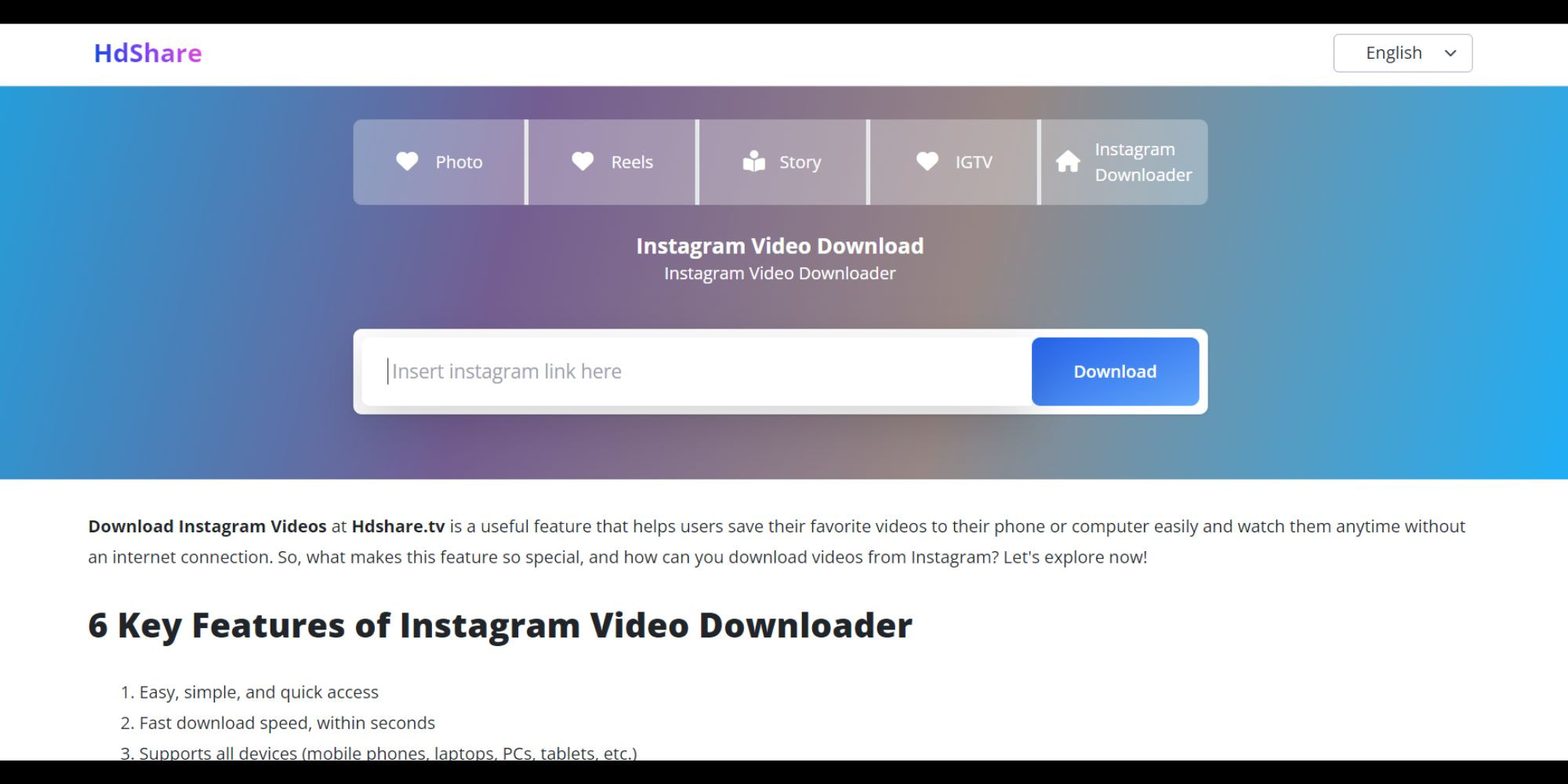 Hdshare TV - Download Instagram Videos, Stories, Reels, Highlights, Photos