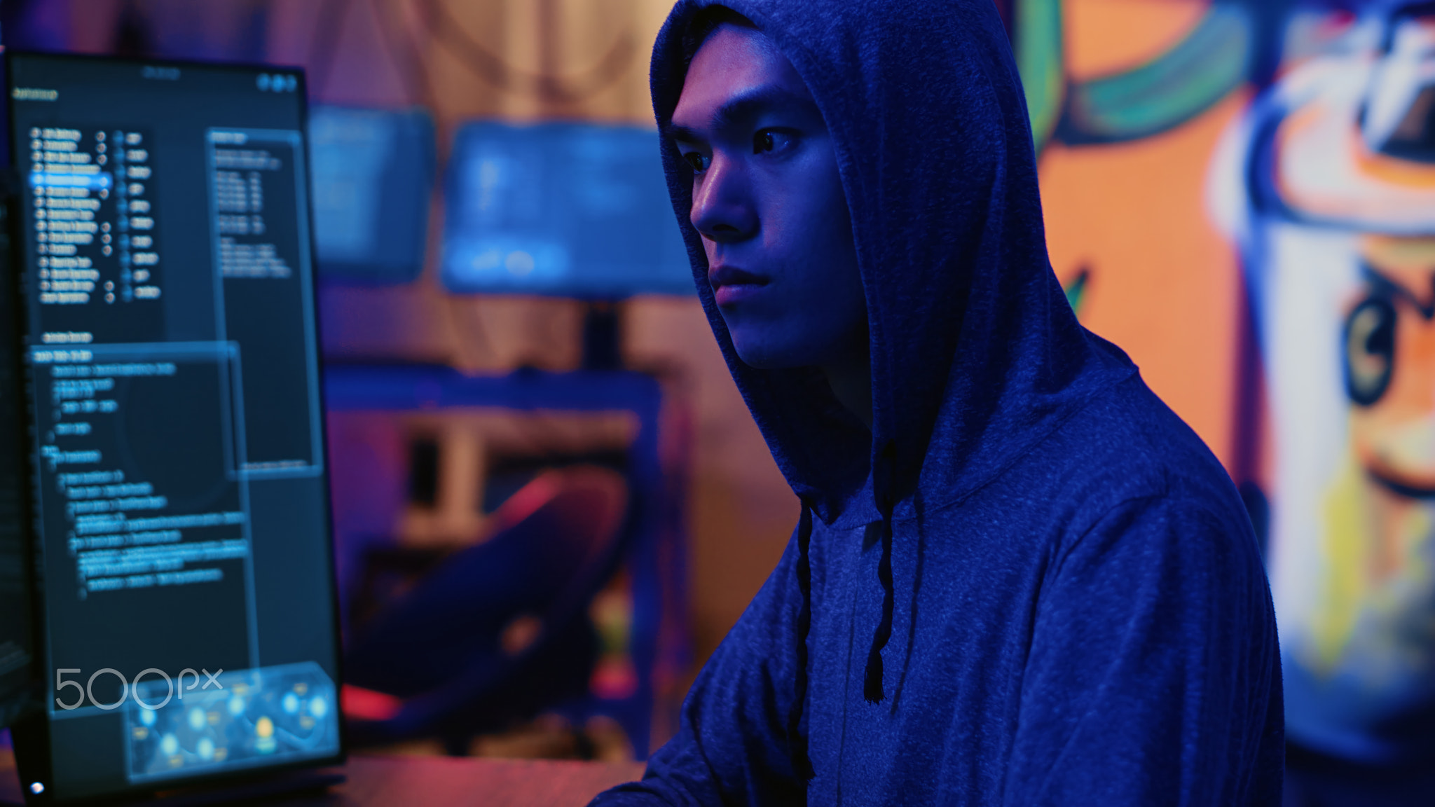 Hacker launching DDoS attack from HQ