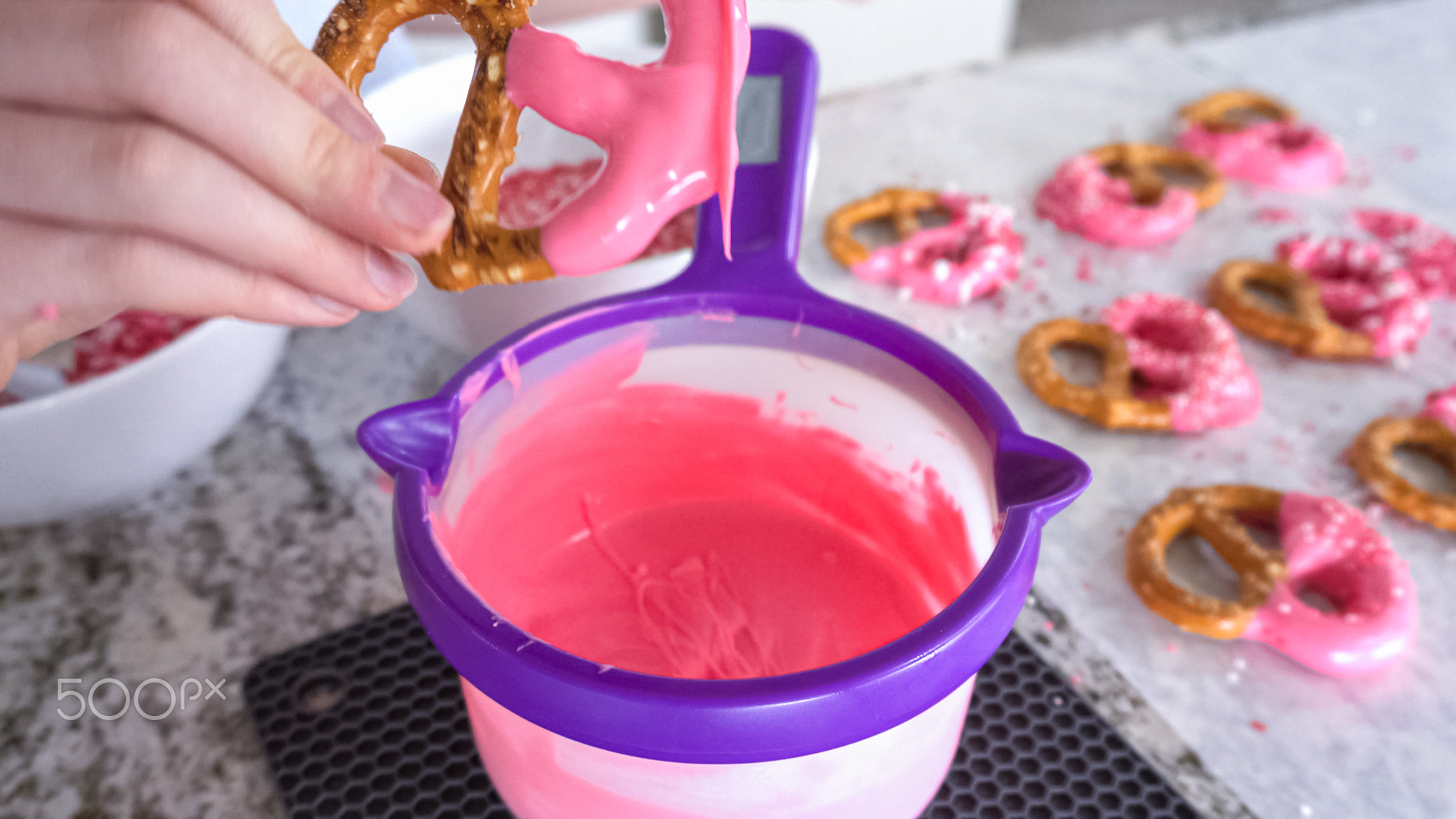 Homemade Gourmet: Delightful Pretzels Adorned with Pink Chocolate and