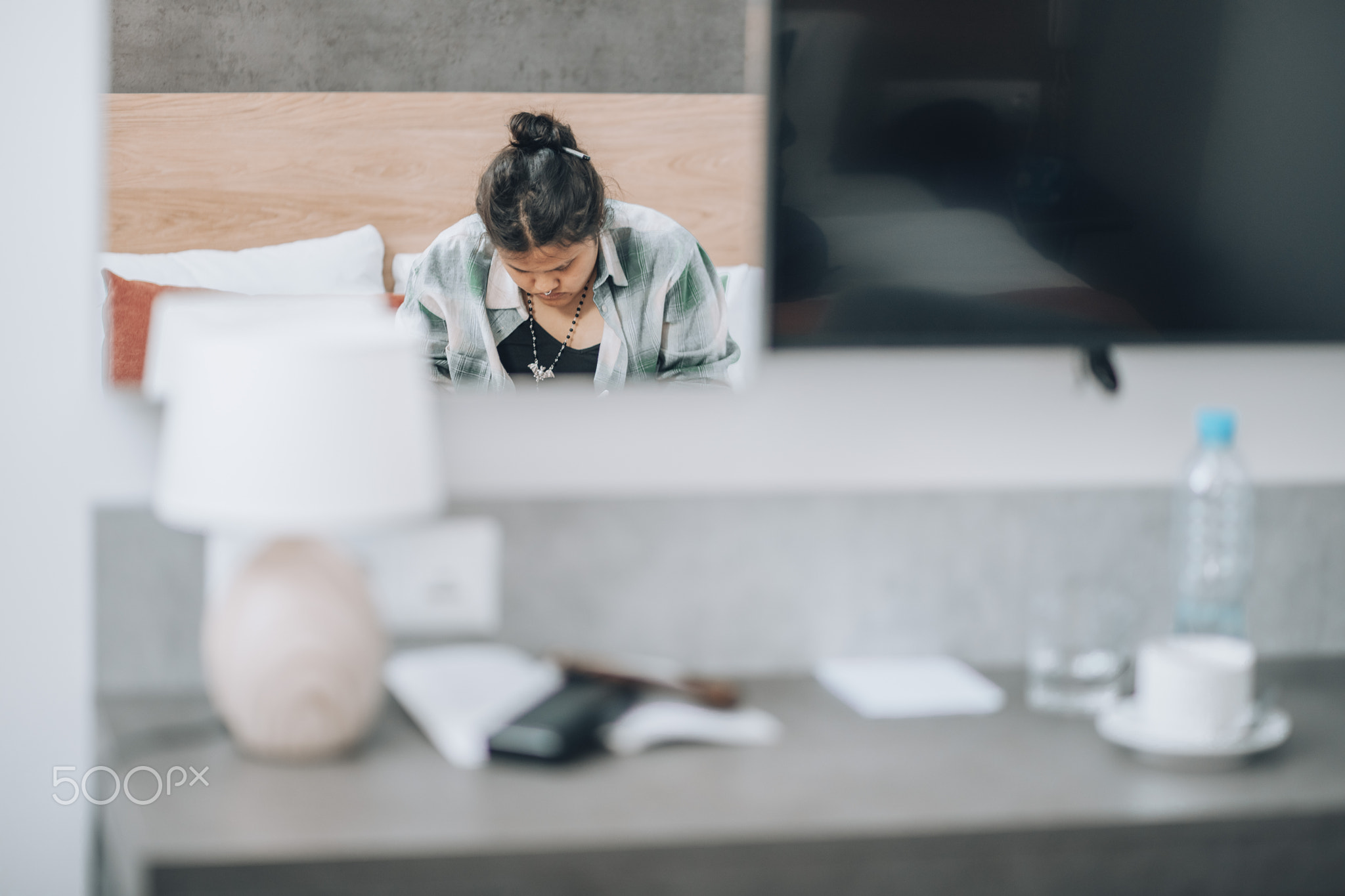 plus-size freelancer working intently on her project, reflecting the balance of productivity and