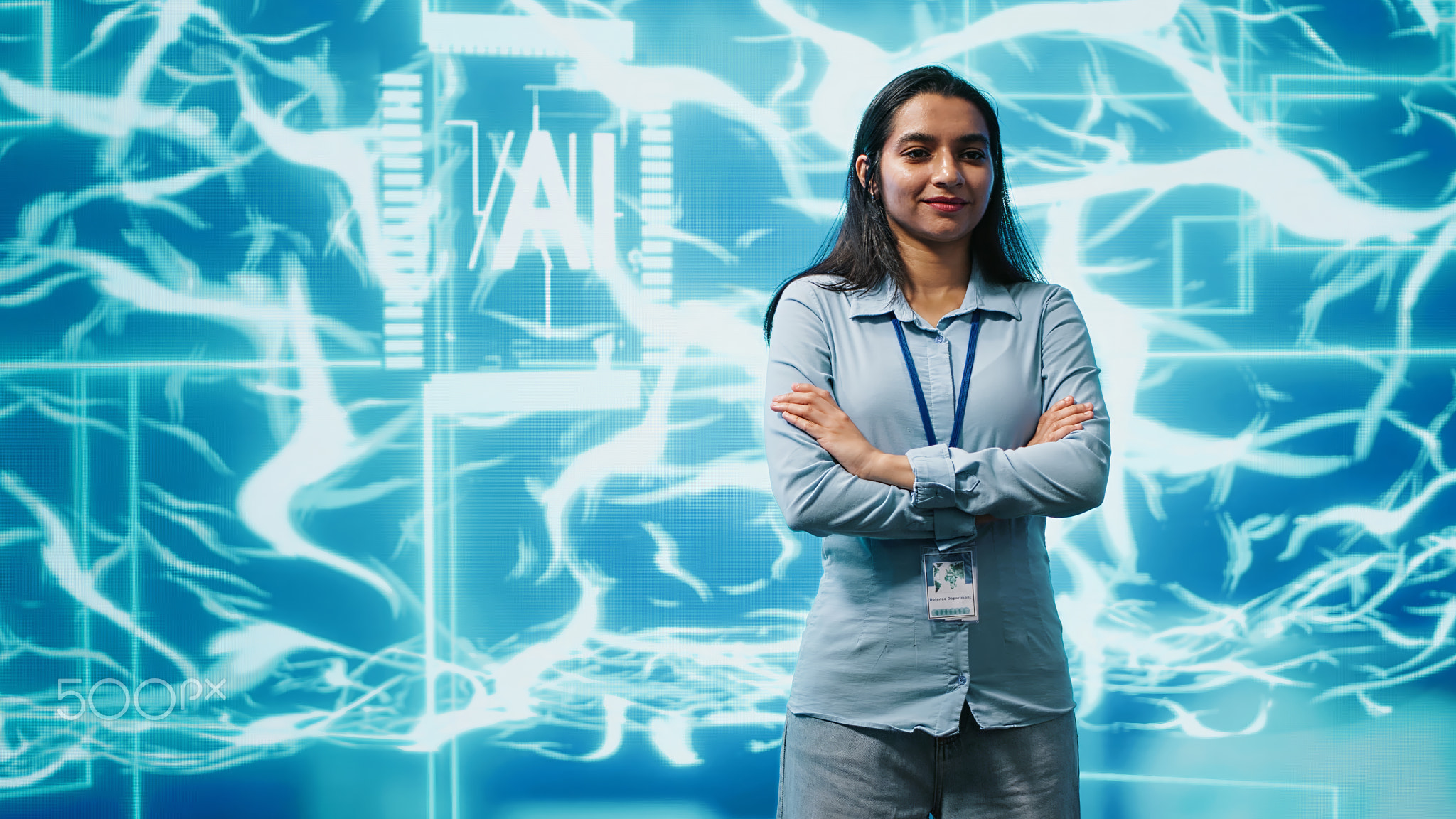 Portrait of joyful admin tasked with AI applications development