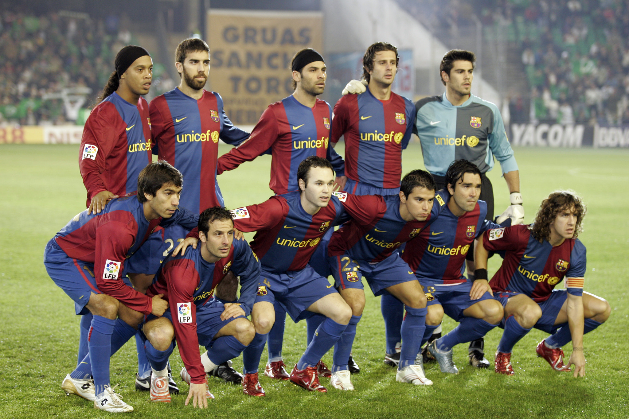 FC Barcelona squad. Taken at Ruiz de Lopera stadium (Seville, Spain), during the Spanish Liga game b