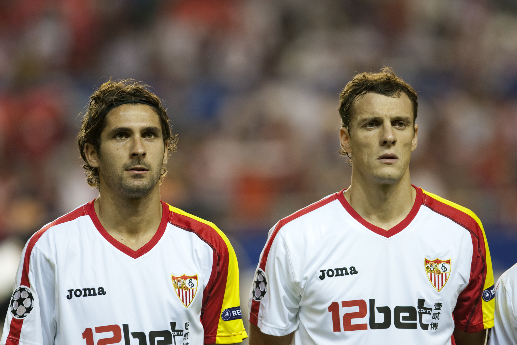 French Sevilla FC defenders Julien Escude (left) and Sebastien Squillaci (right). UEFA Champions Lea