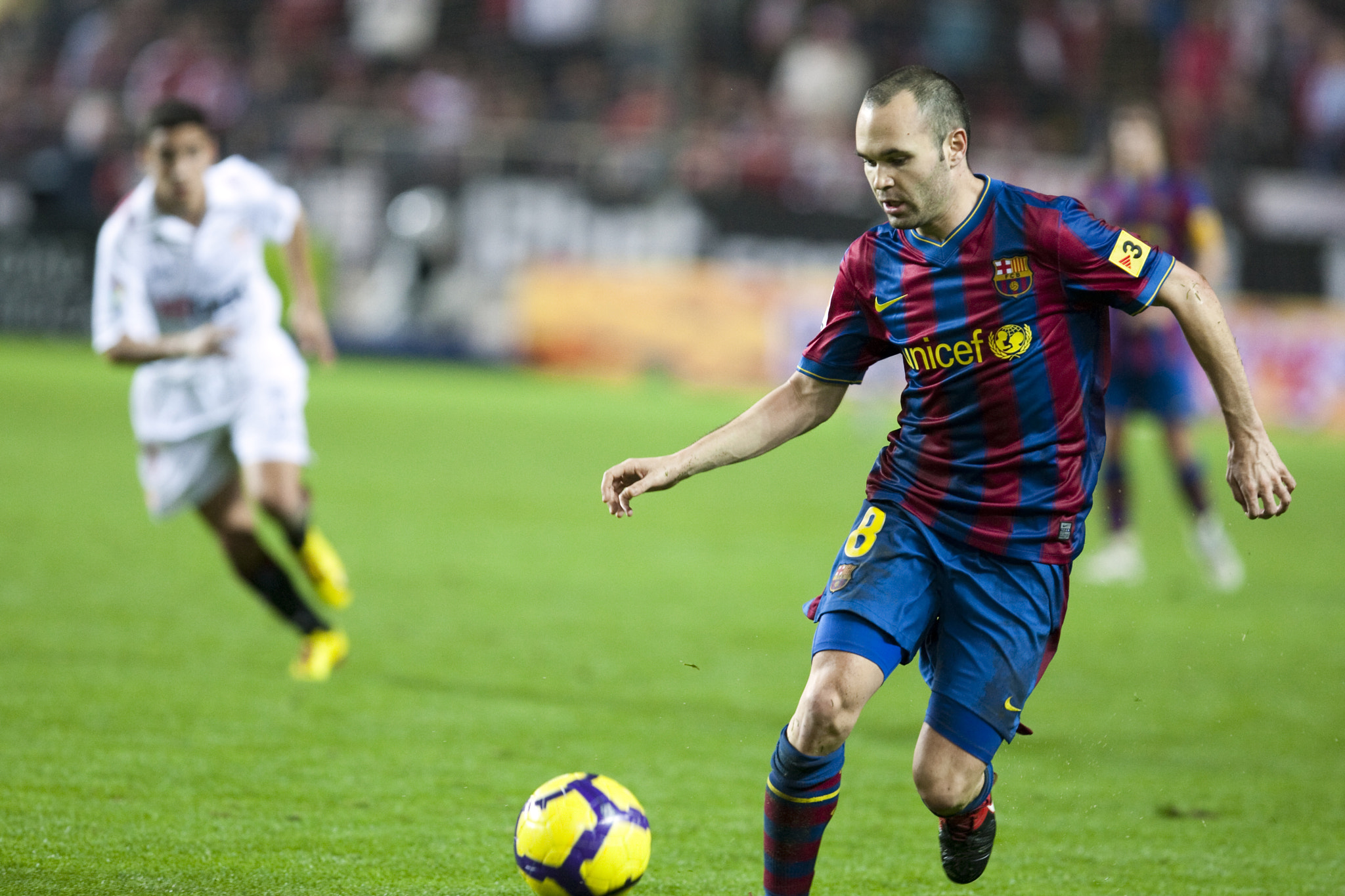Iniesta with the ball. Spanish Cup game between Sevilla FC and FC Barcelona, Ramon Sanchez Pizjuan s