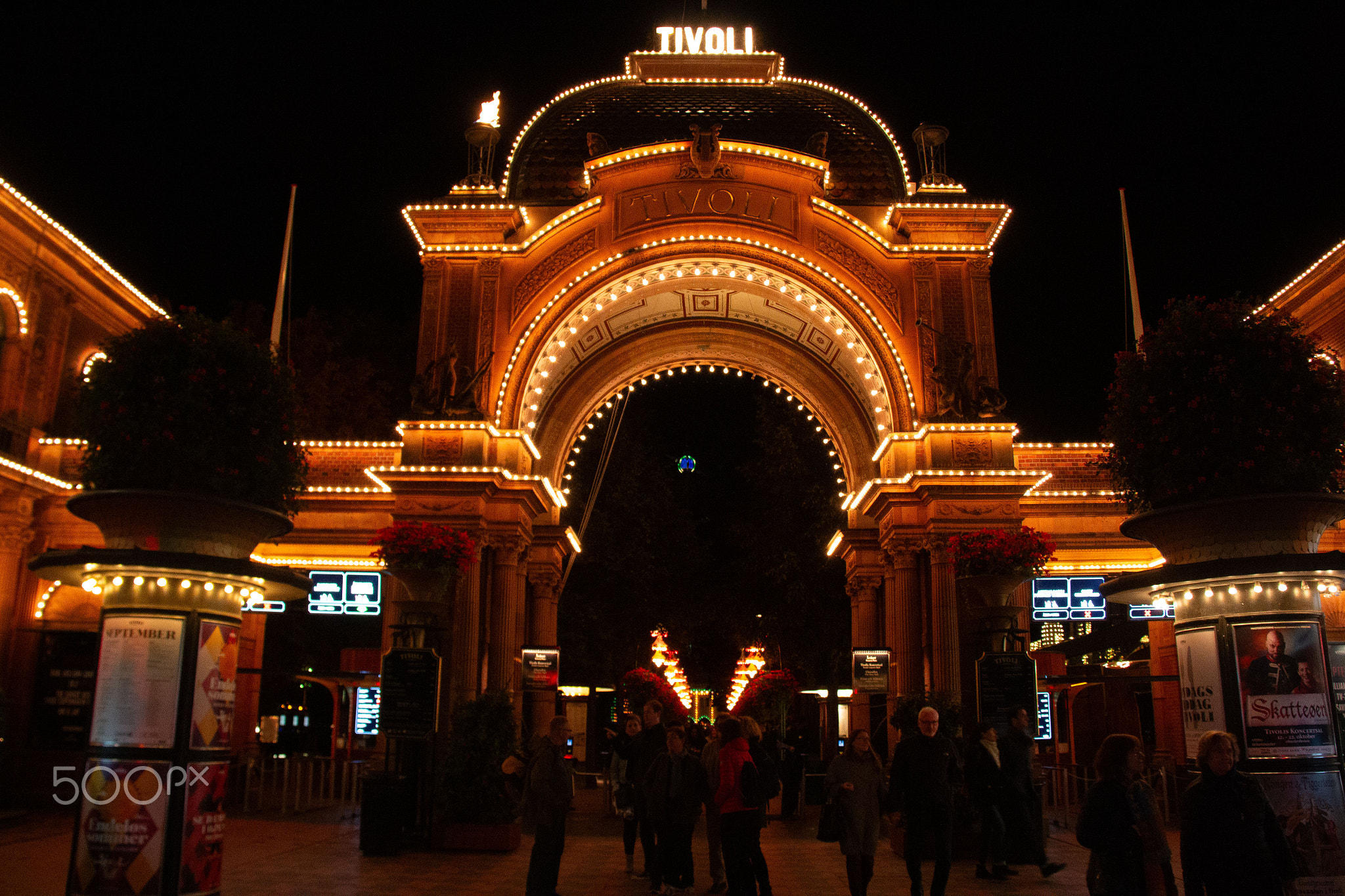 COPENHAGEN, DENMARK - SEPTEMBER 21, 2017: entrance to Tivoli at night