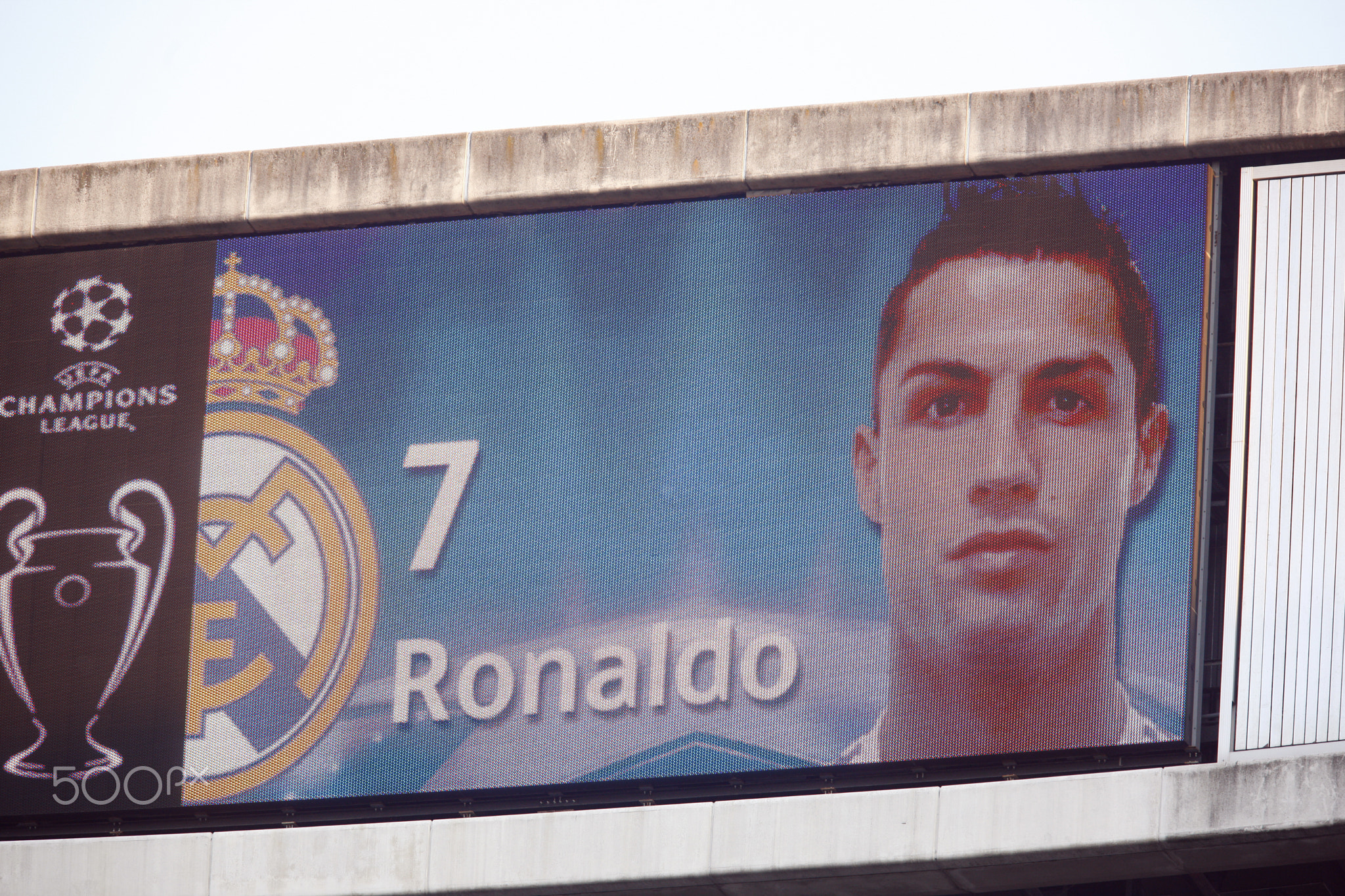 The image of Cristiano Ronaldo on the electronic scoreboard before the UEFA Champions League Semifin
