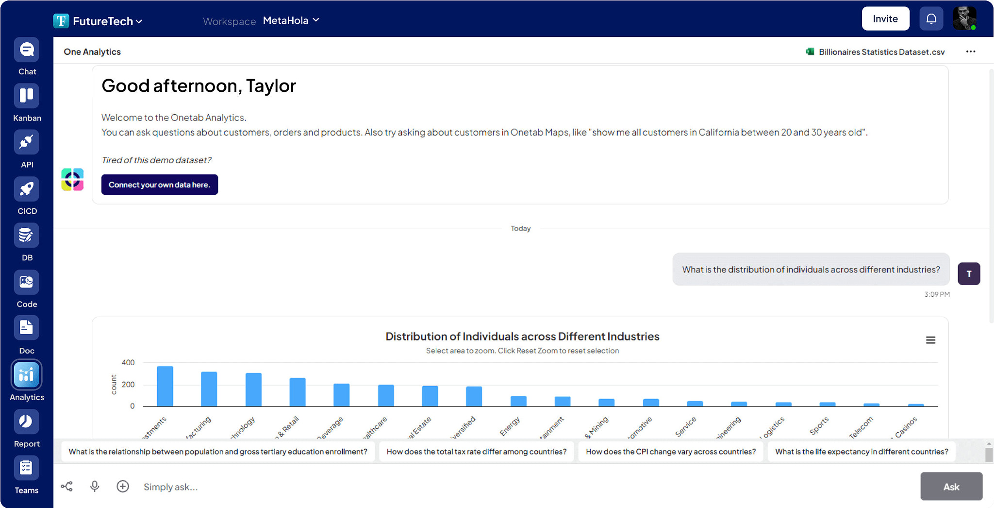 OneTab Analytics - AI for Data Analytics in Project Management