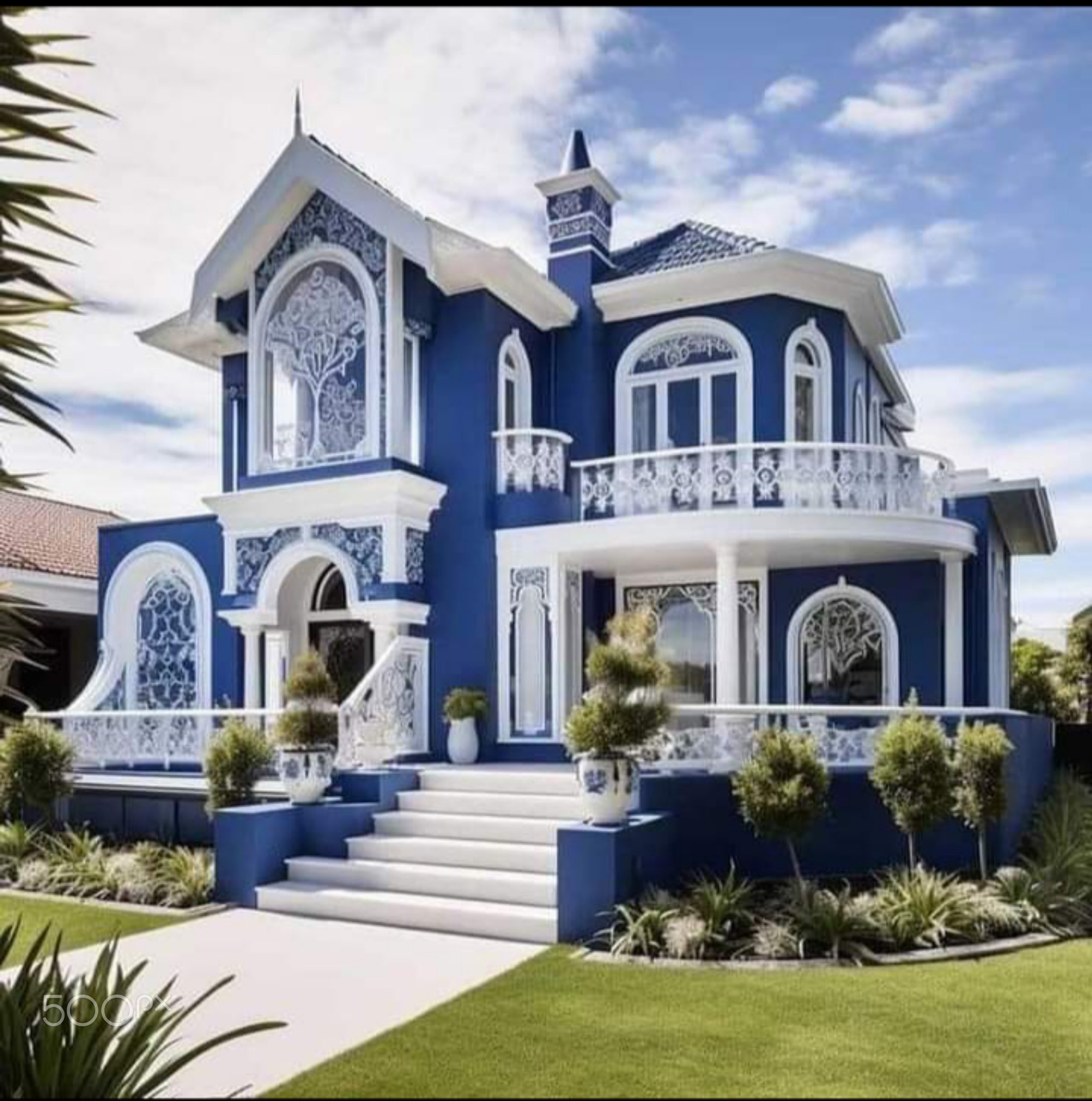 Modern two-story house. Minimalist two-story concept house