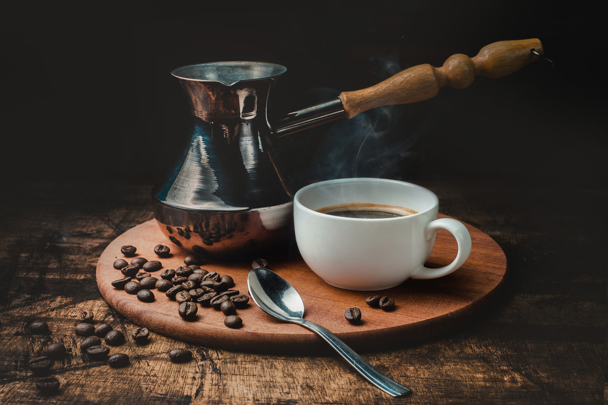 Hot coffee with steam