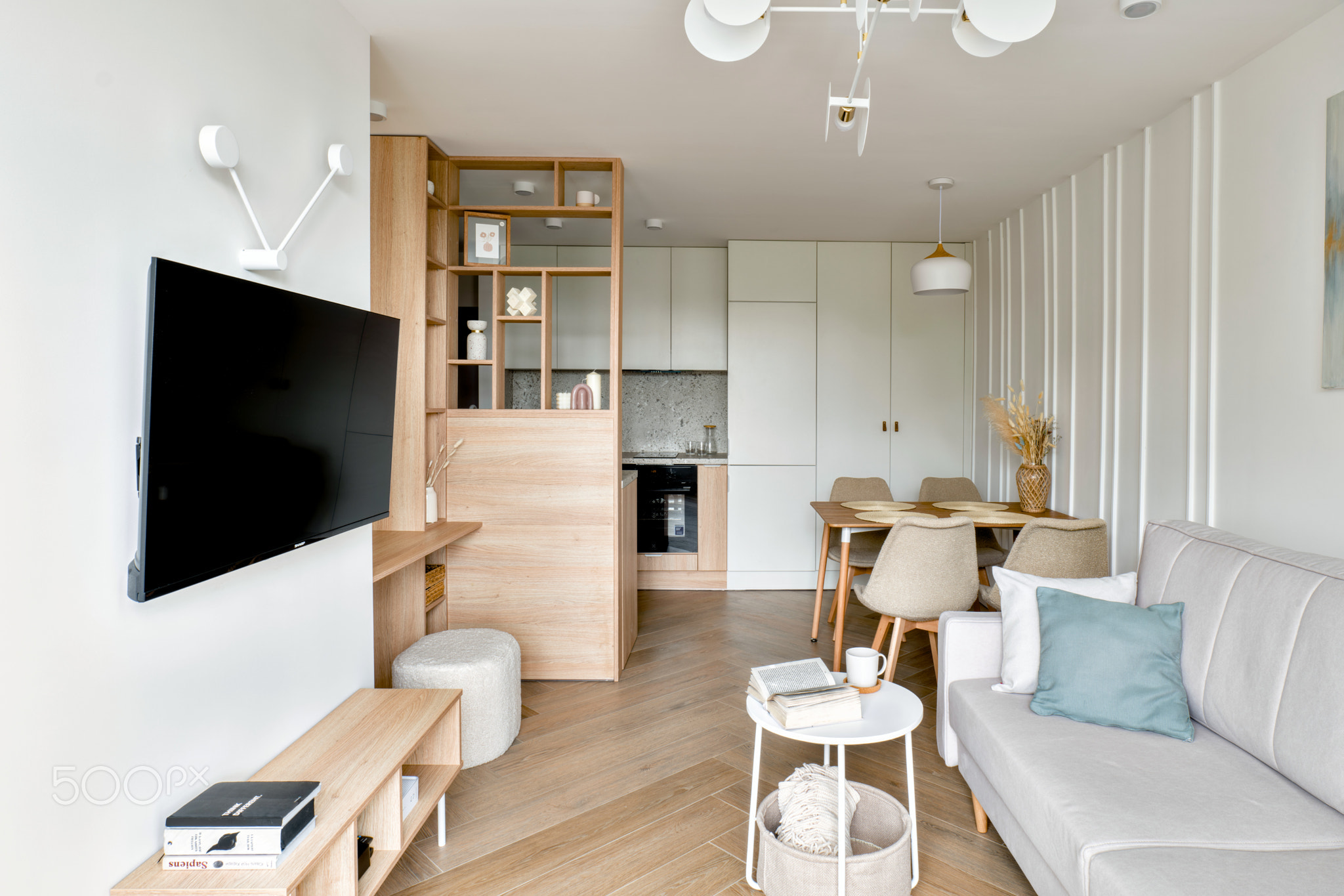 This describes a Modern Minimalist Living Room Interior Design with elements for harmony