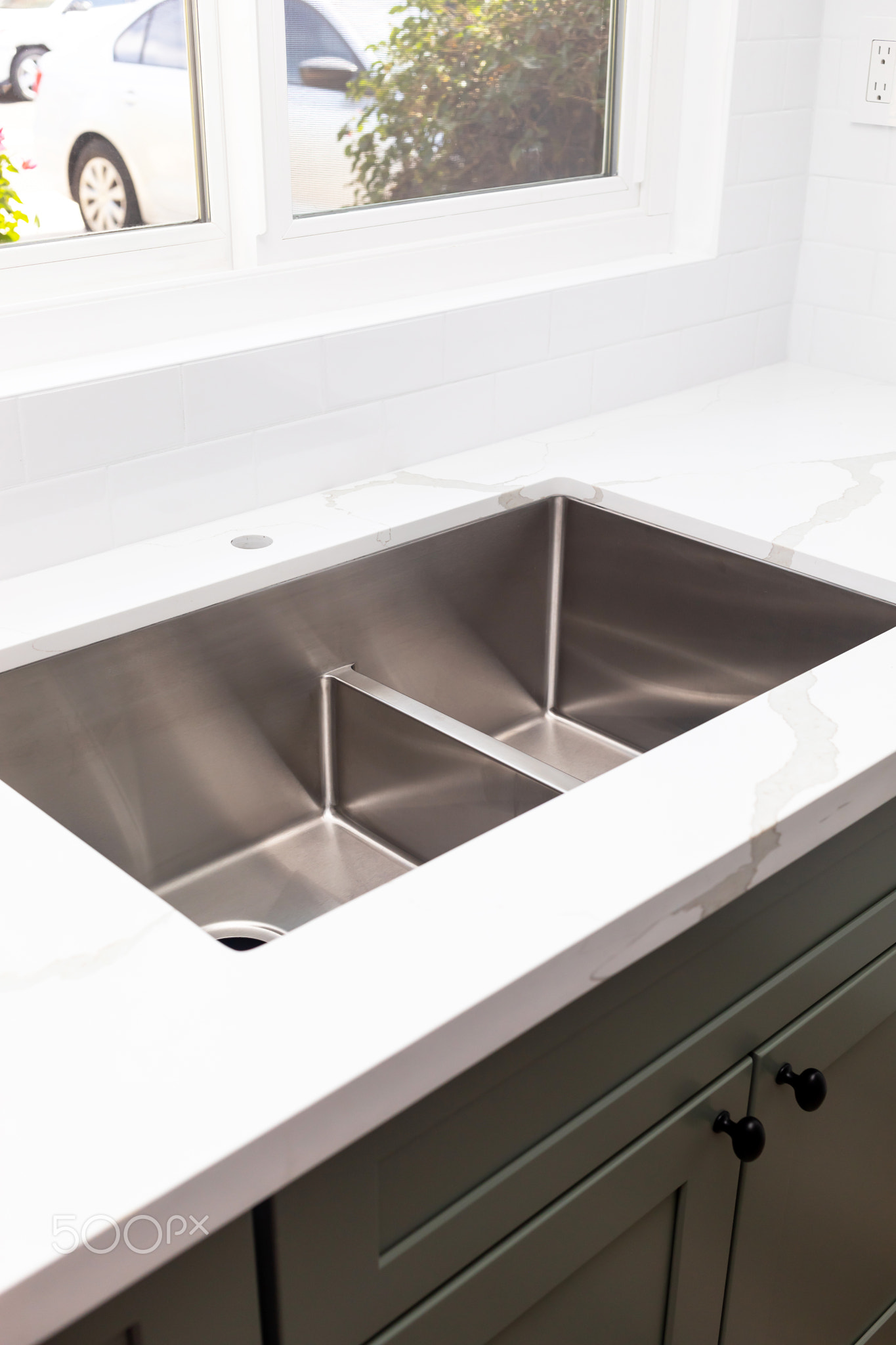 Custom Quartz Countertop, Sink Installation at the Kitchen, No Faucet