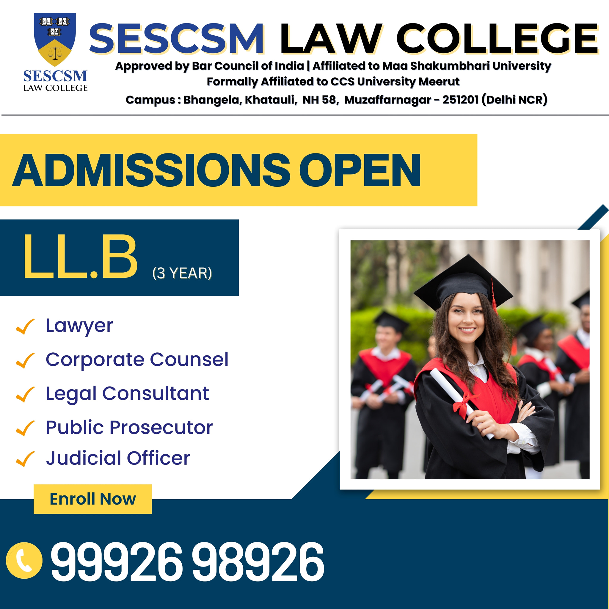 LLB Admission open at SESCSM Law College