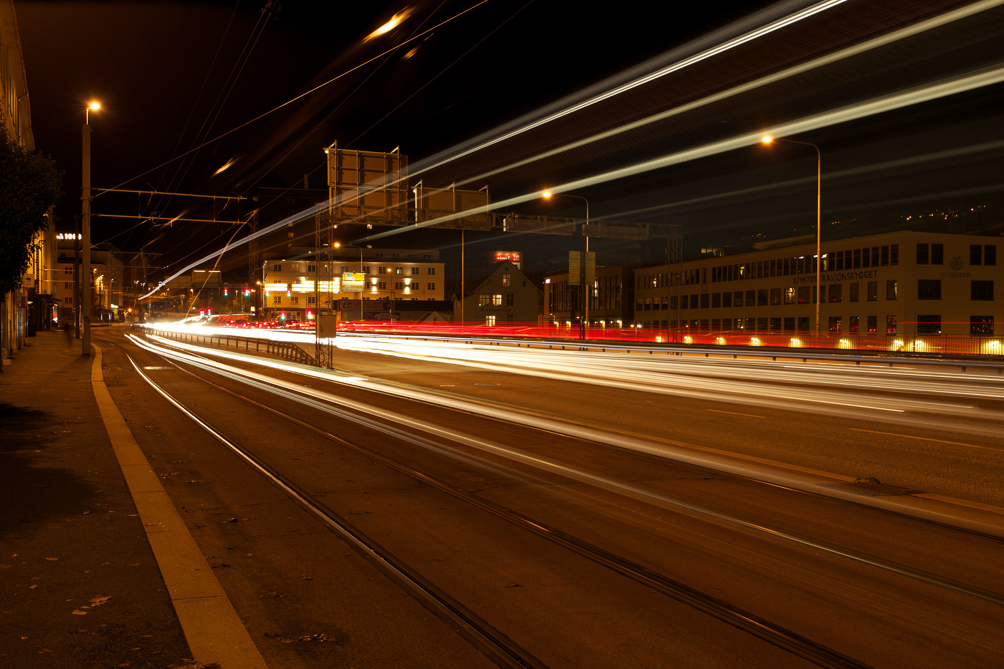 Bergen Light Rail by night